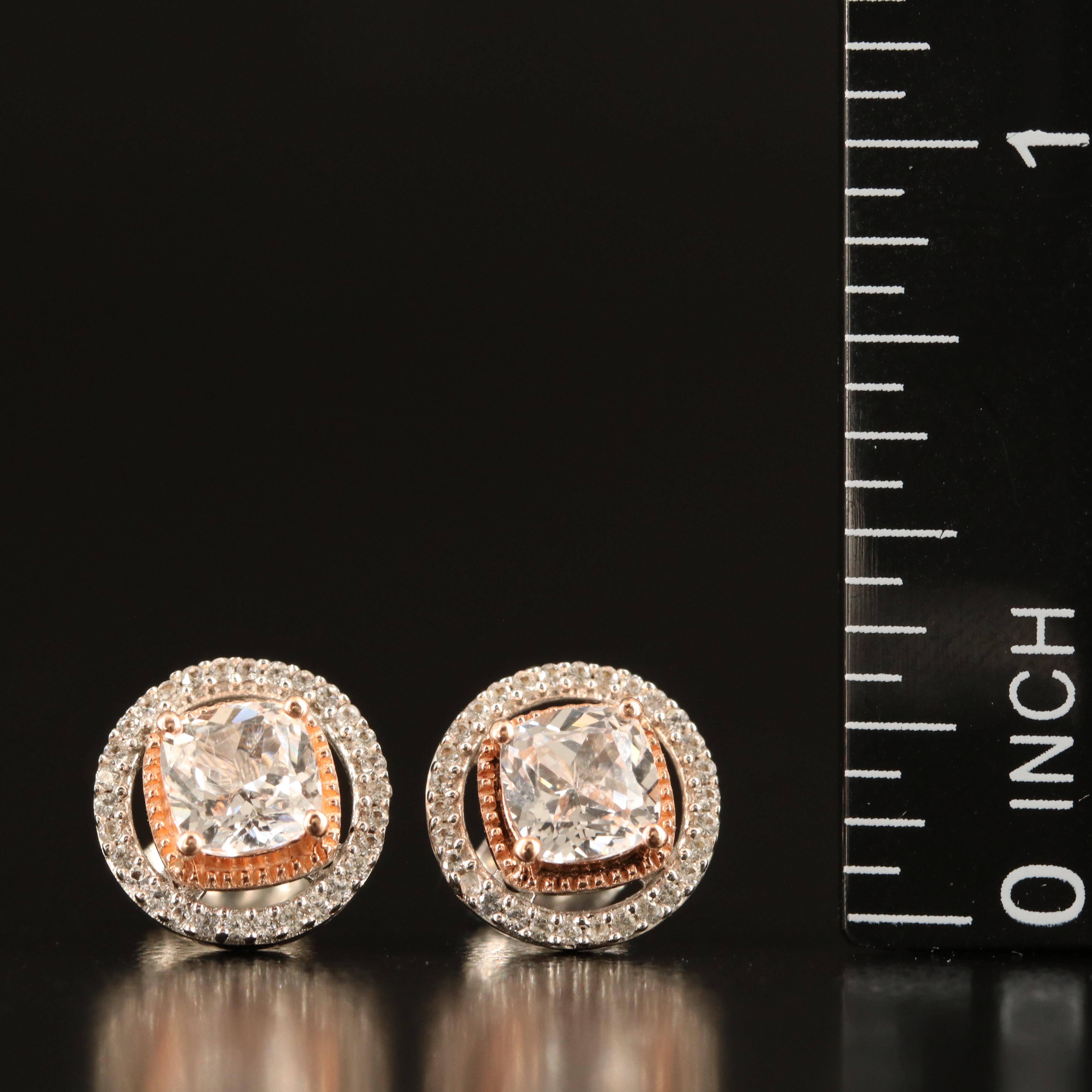 Sterling White Sapphire Stud Earrings with 10K Accents