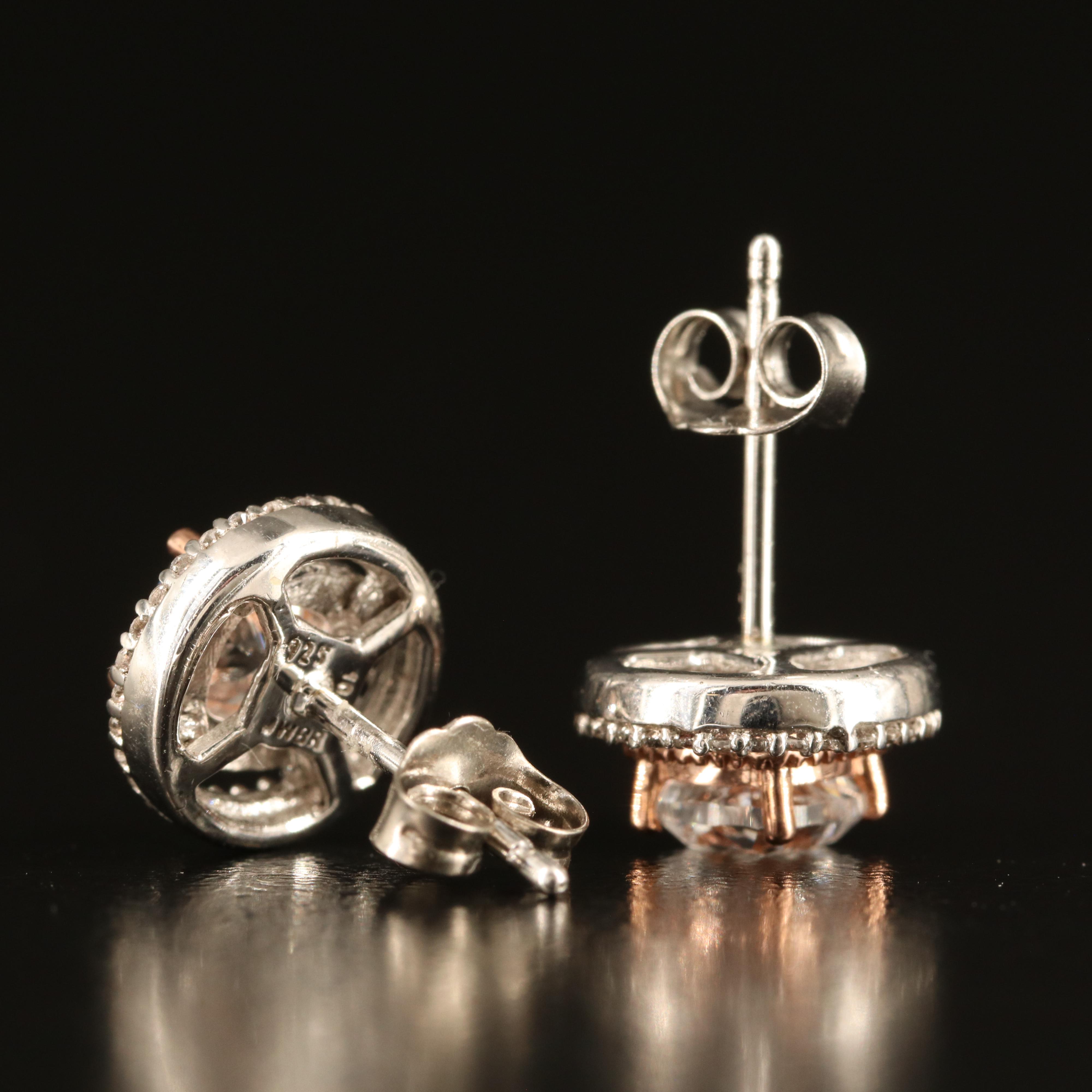 Sterling White Sapphire Stud Earrings with 10K Accents