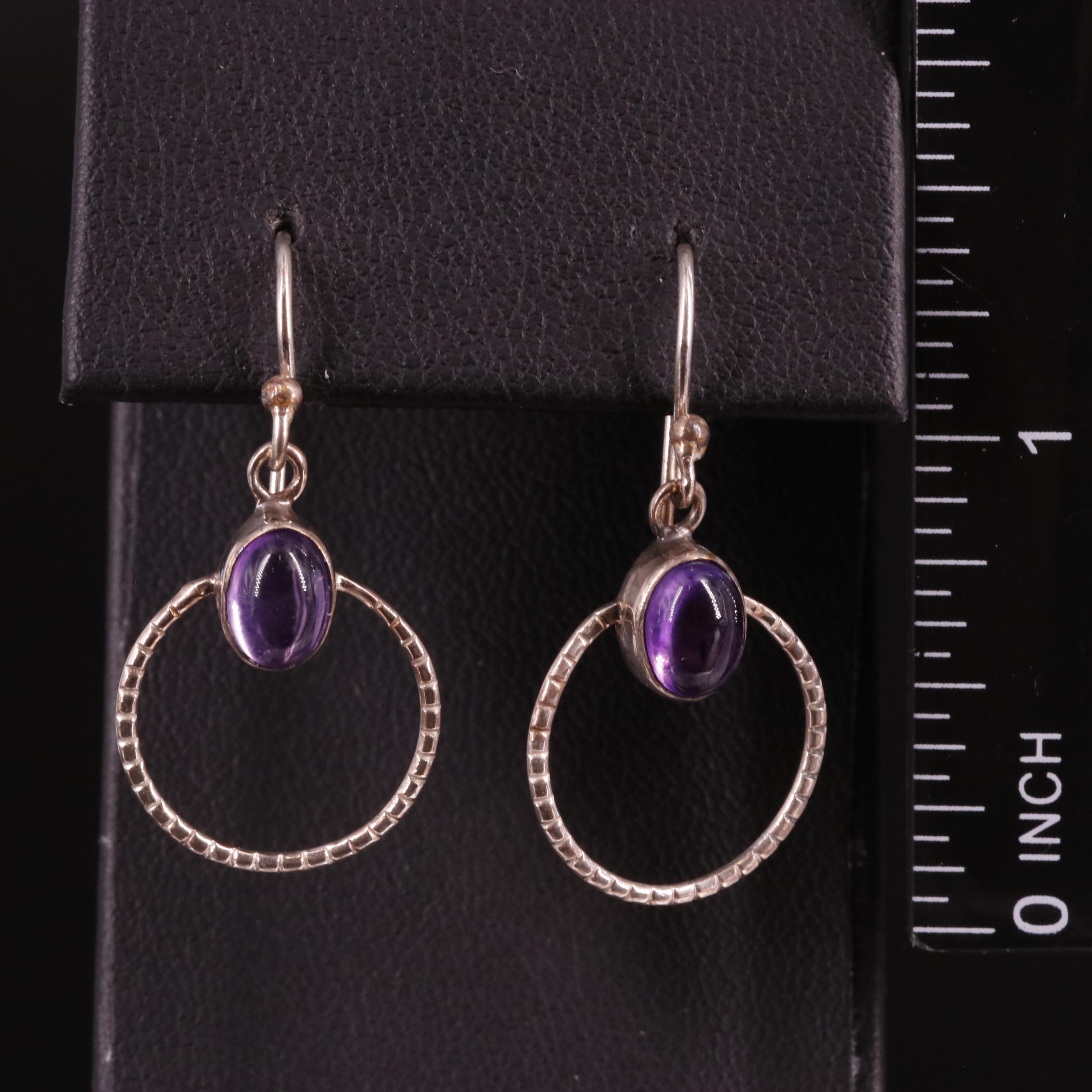 Sterling Amethyst Drop Hoop Earrings