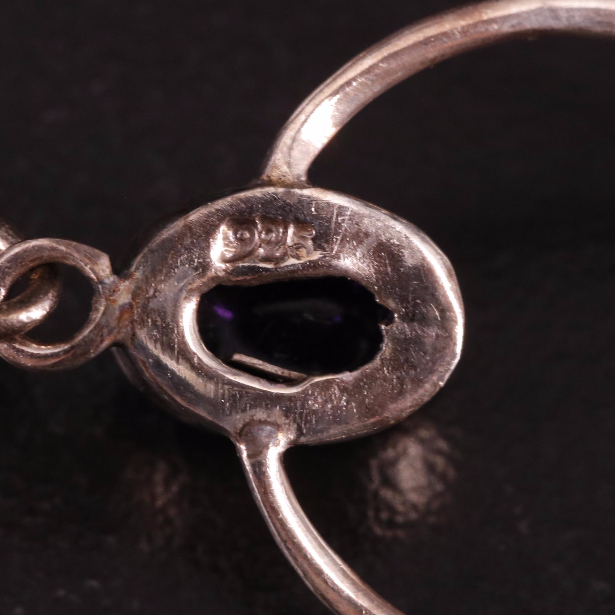 Sterling Amethyst Drop Hoop Earrings