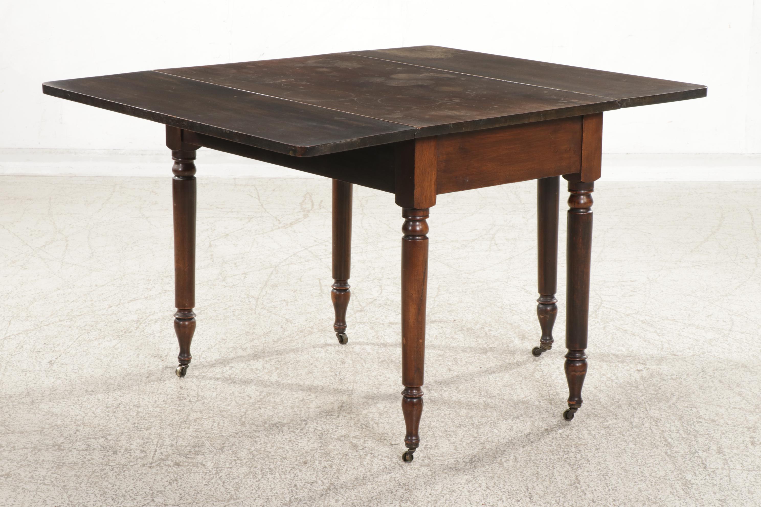 Walnut and Hardwood Drop-Leaf Table, Circa 1920