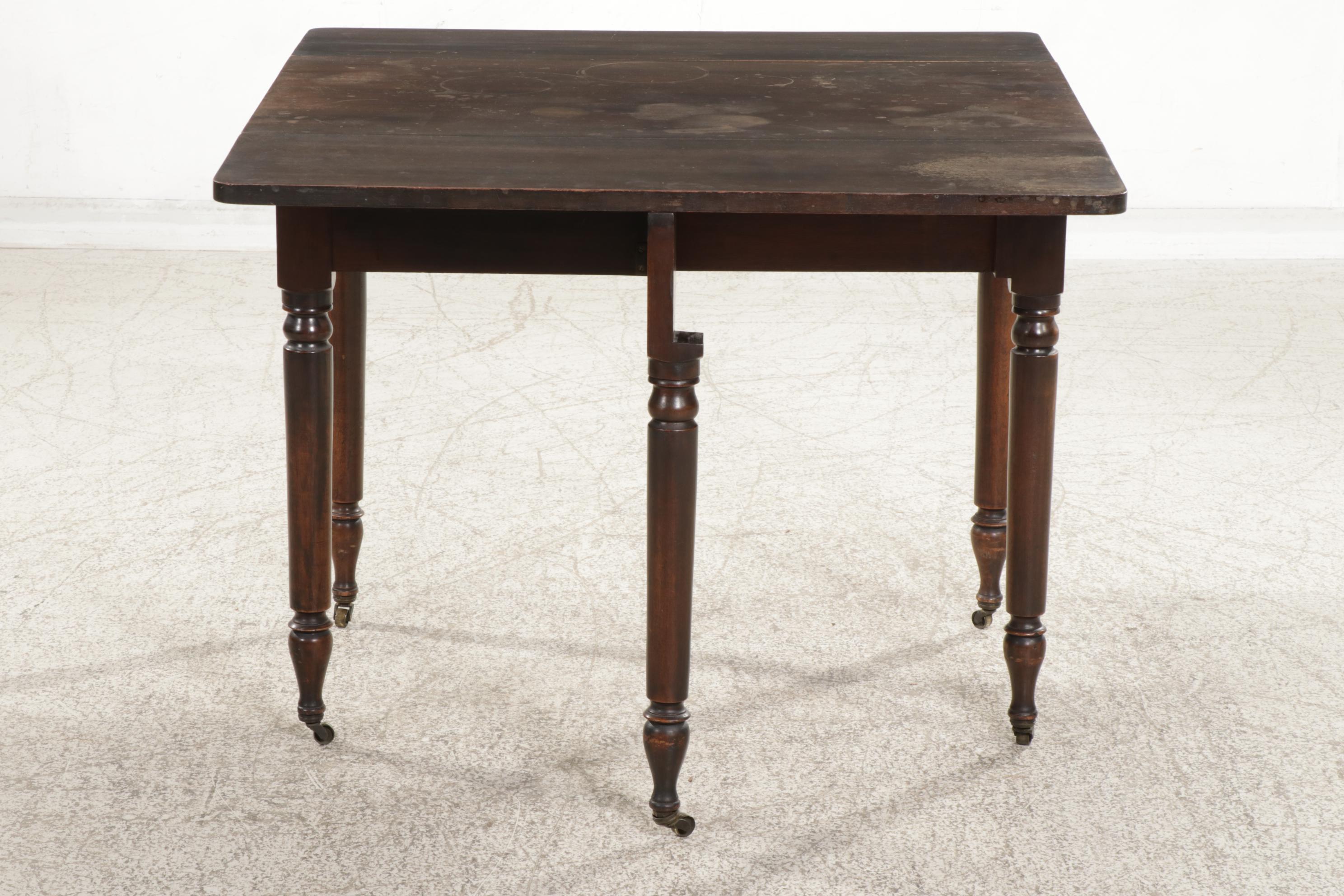Walnut and Hardwood Drop-Leaf Table, Circa 1920