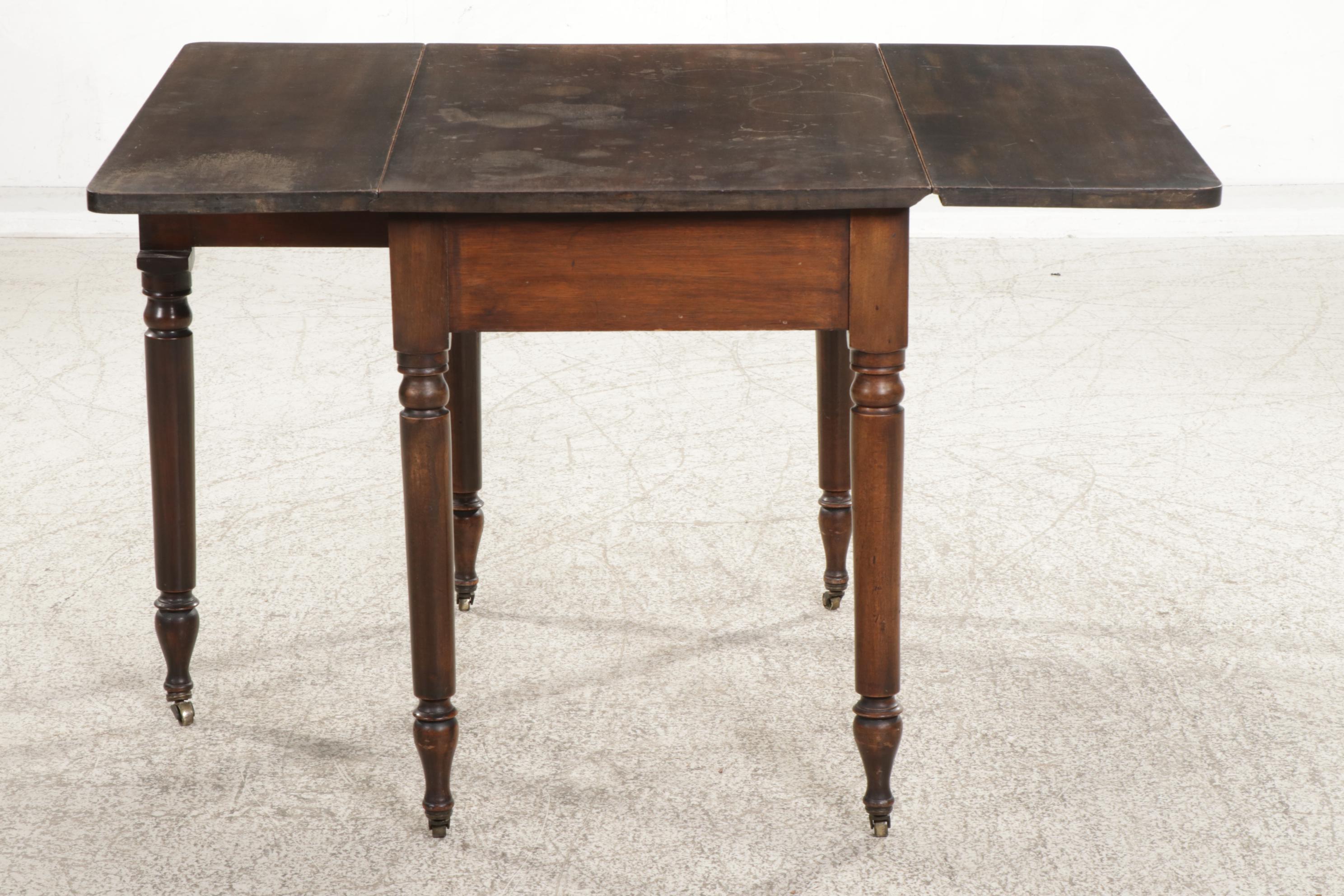 Walnut and Hardwood Drop-Leaf Table, Circa 1920