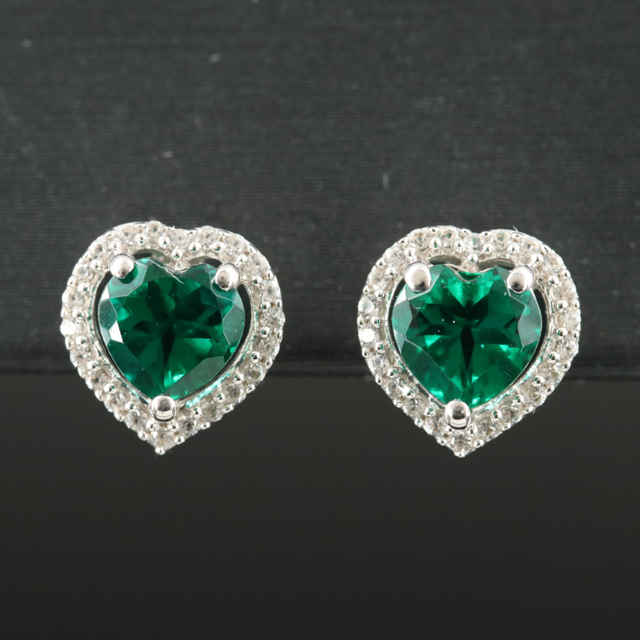 Sterling Emerald and Sapphire Heart Earrings