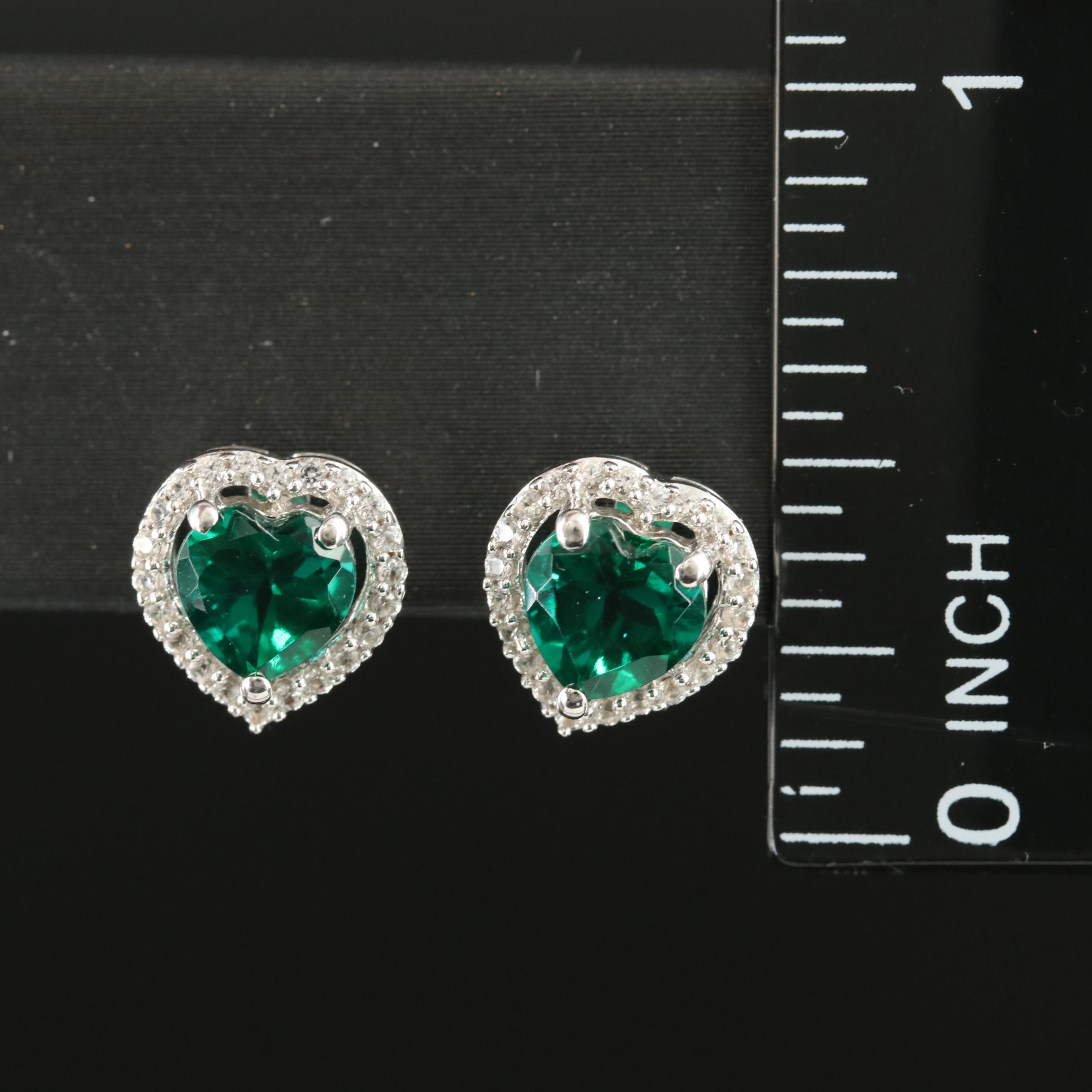 Sterling Emerald and Sapphire Heart Earrings