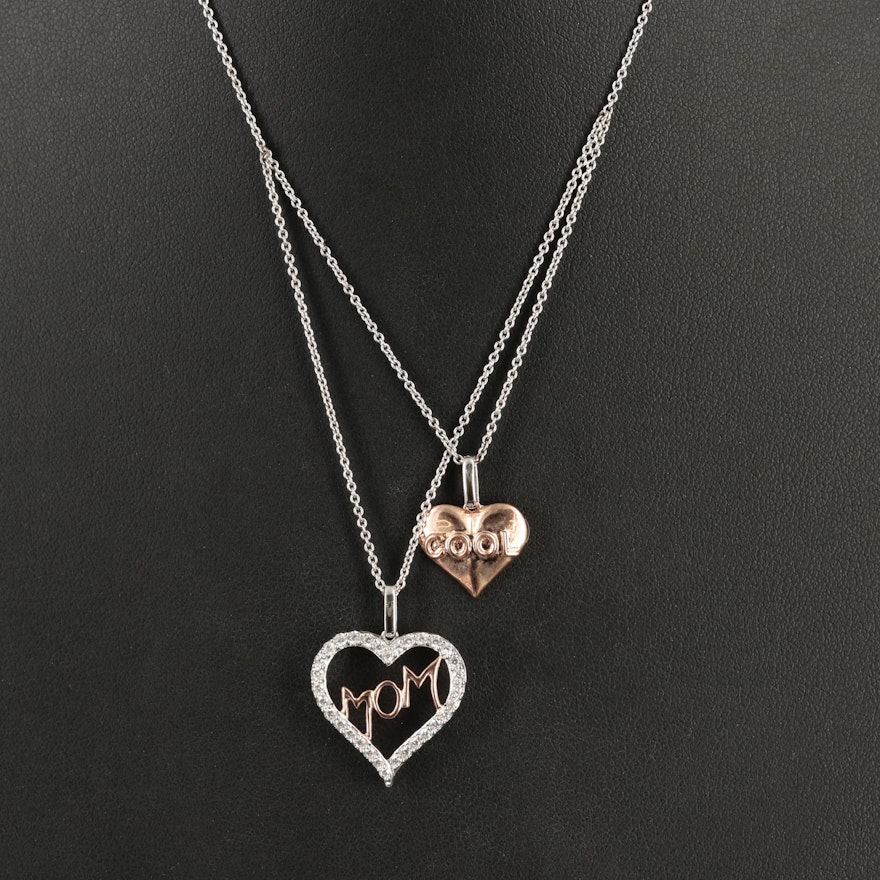 Sterling Cubic Zirconia "Cool Mom" Double Heart Layered Necklace