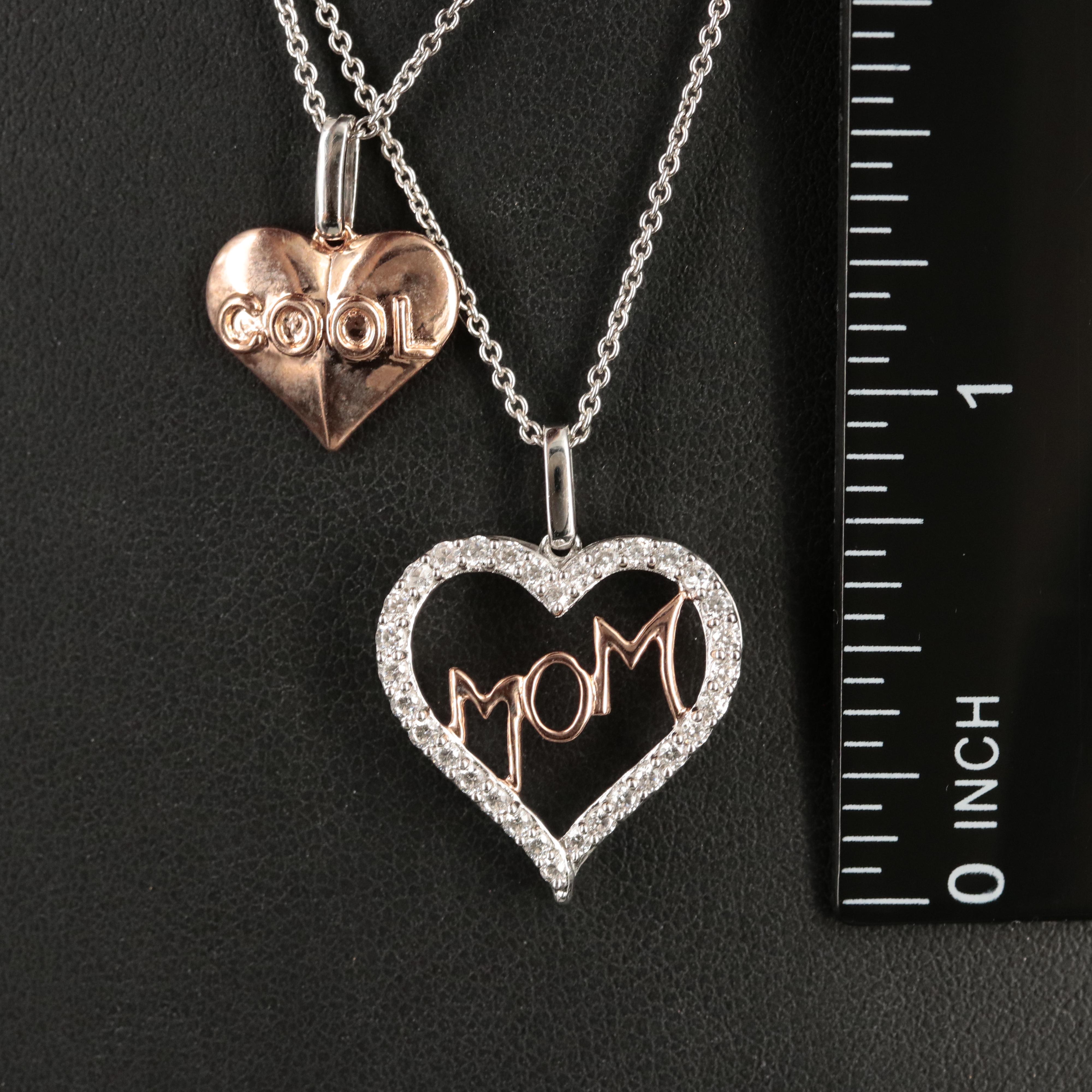 Sterling Cubic Zirconia "Cool Mom" Double Heart Layered Necklace