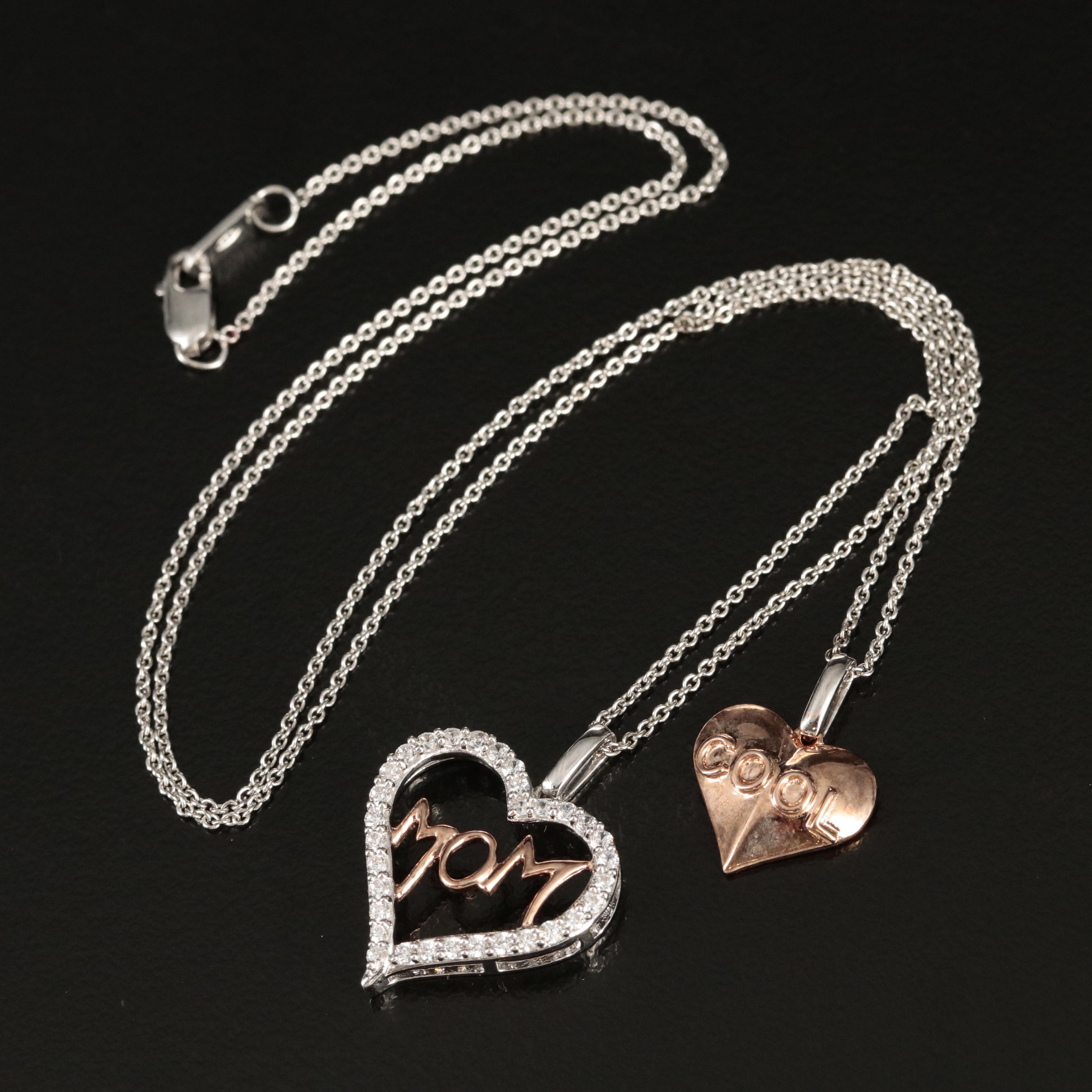 Sterling Cubic Zirconia "Cool Mom" Double Heart Layered Necklace