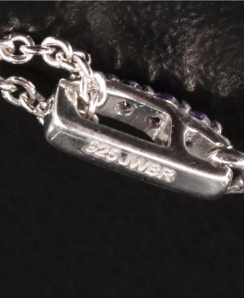 Sterling Amethyst, Topaz and Sapphire Cluster Pendant Necklace