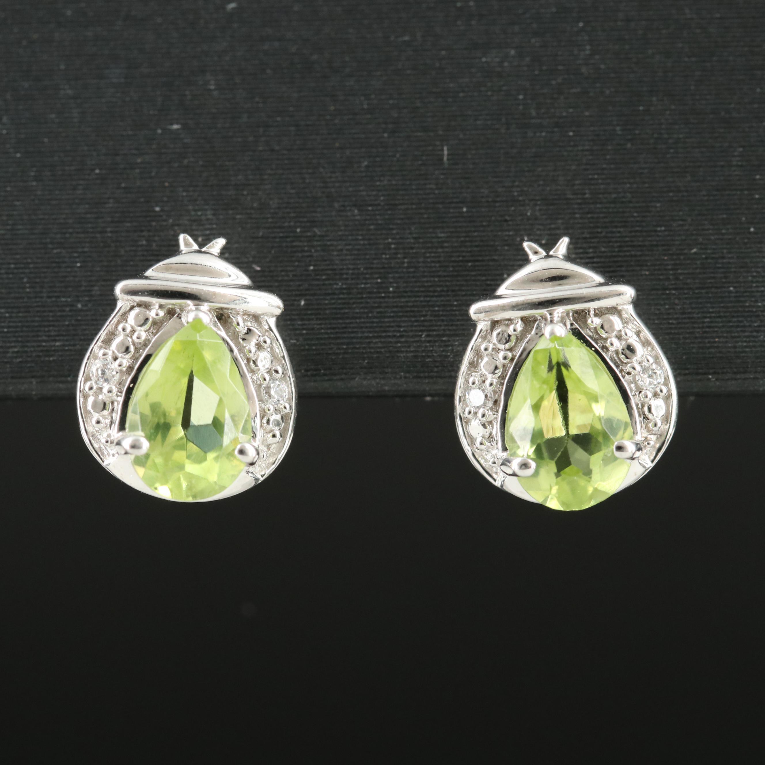Sterling Peridot and Cubic Zirconia Stud Earrings