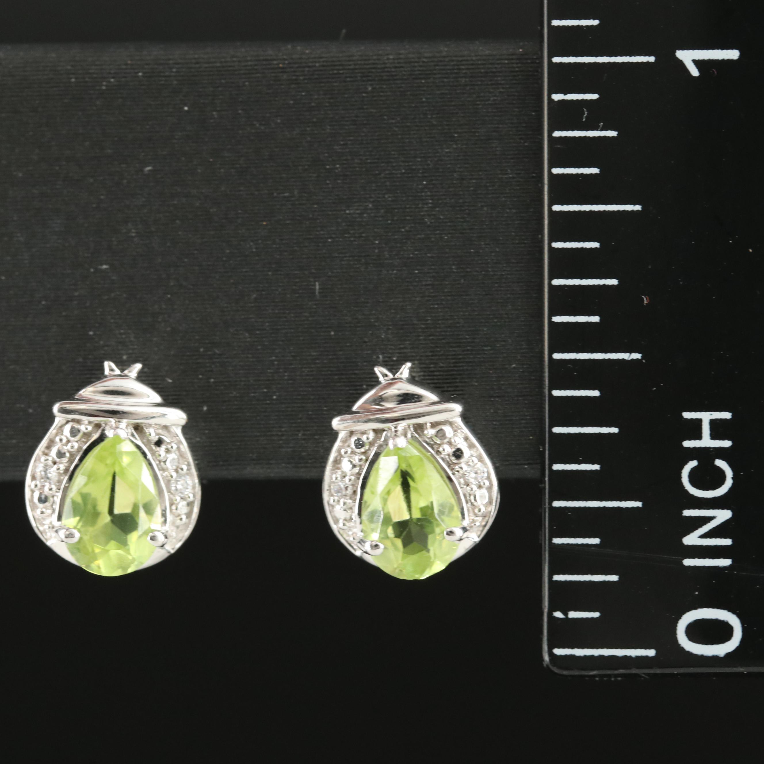 Sterling Peridot and Cubic Zirconia Stud Earrings