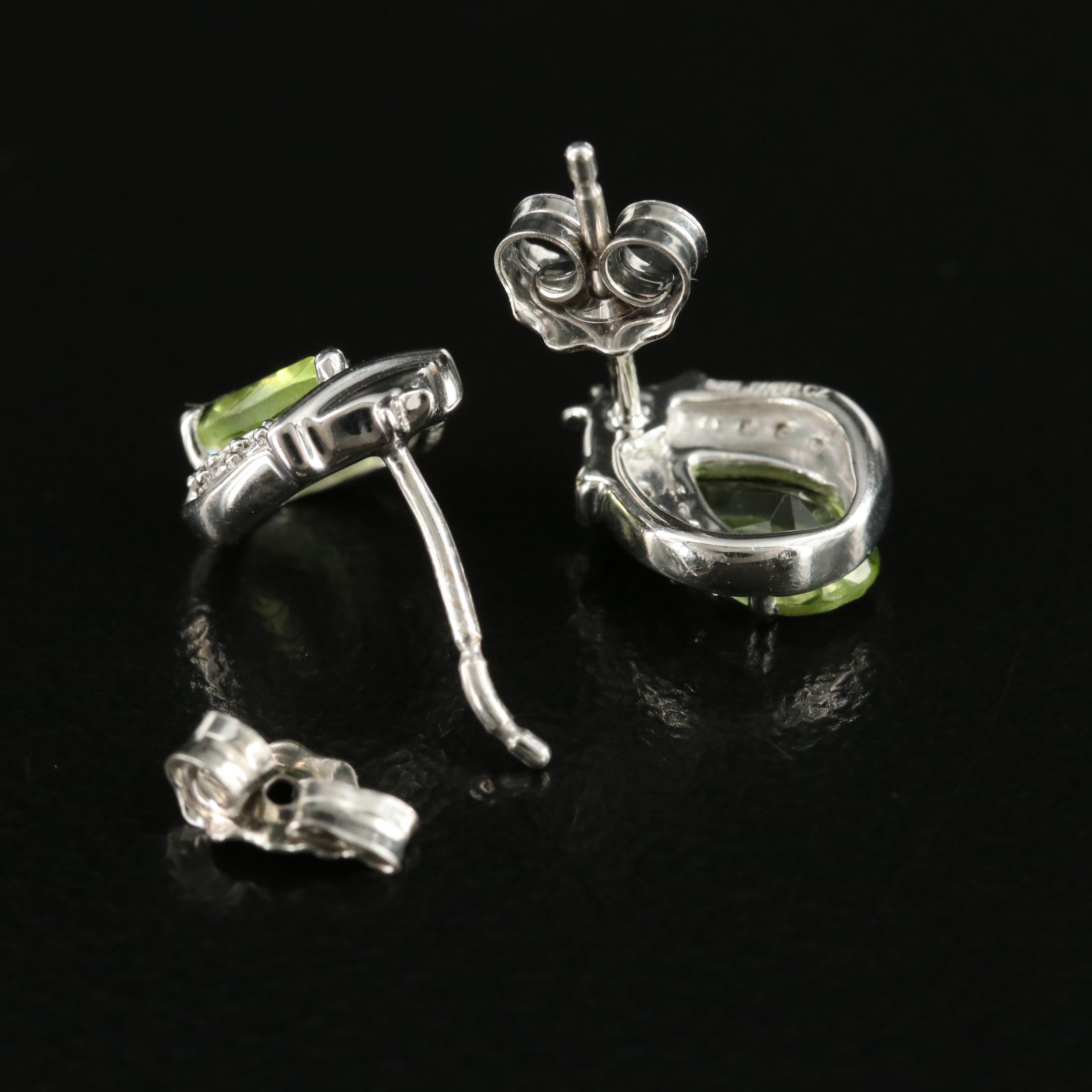 Sterling Peridot and Cubic Zirconia Stud Earrings