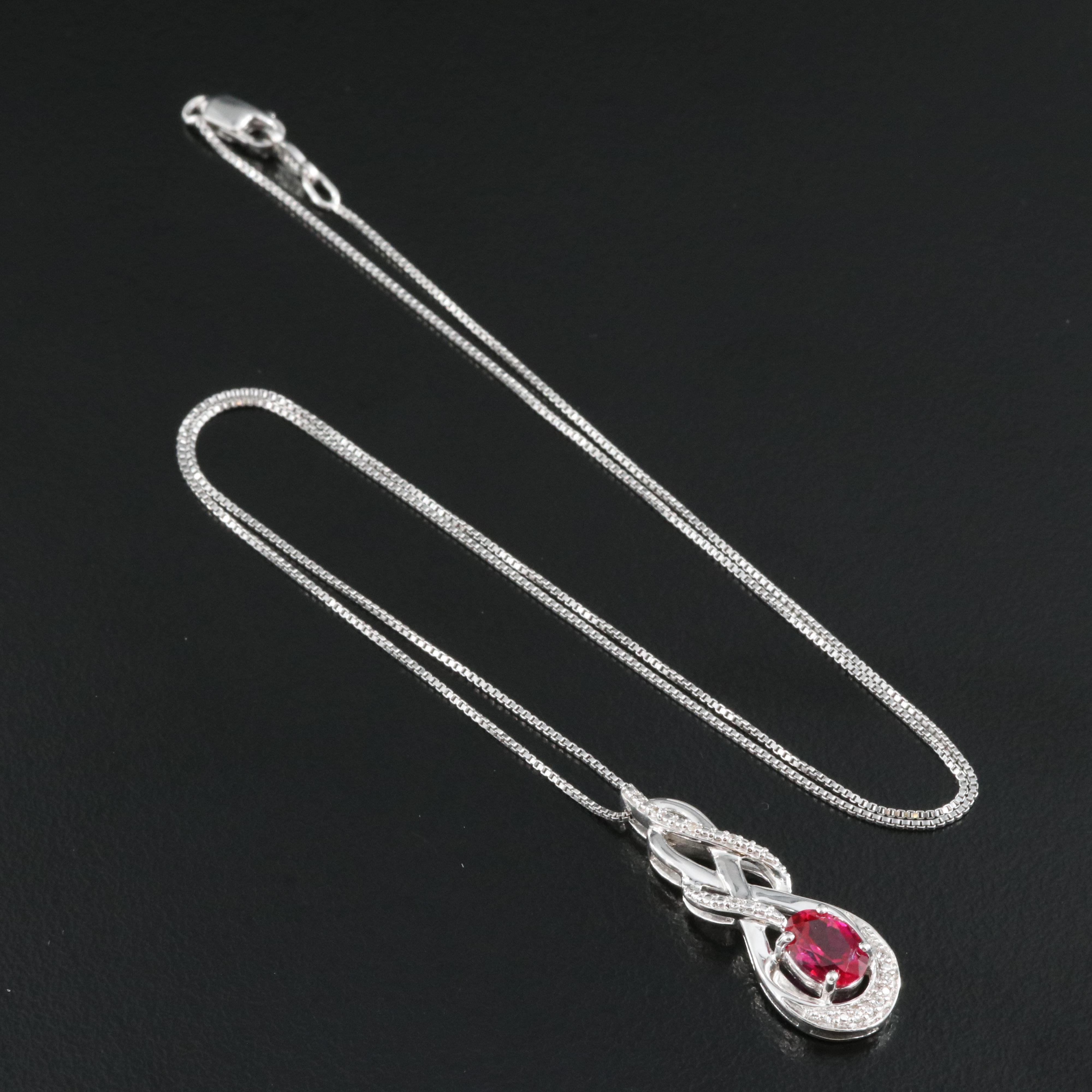 Sterling Ruby and Sapphire Pendant Necklace