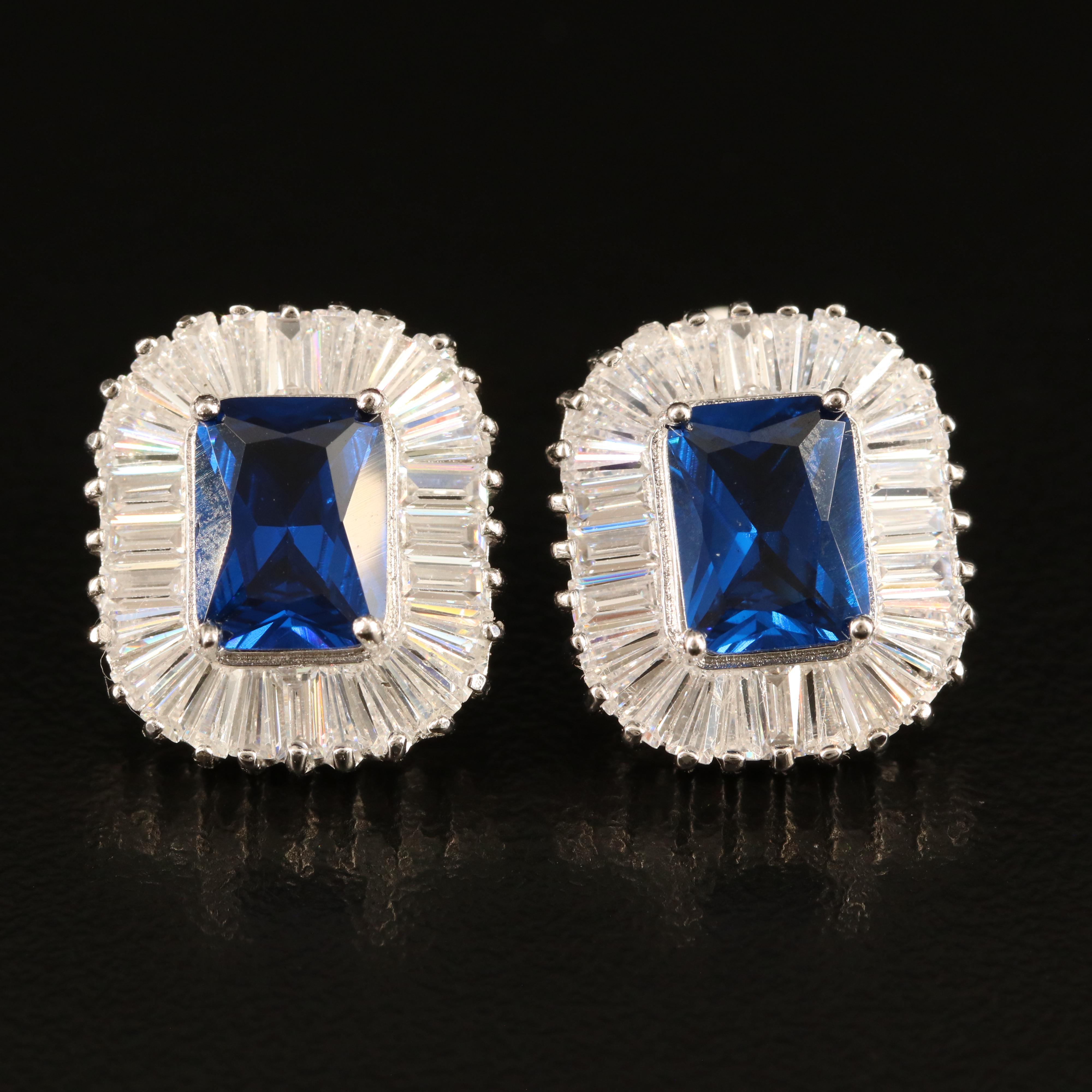 Sterling Spinel and Cubic Zirconia Earrings