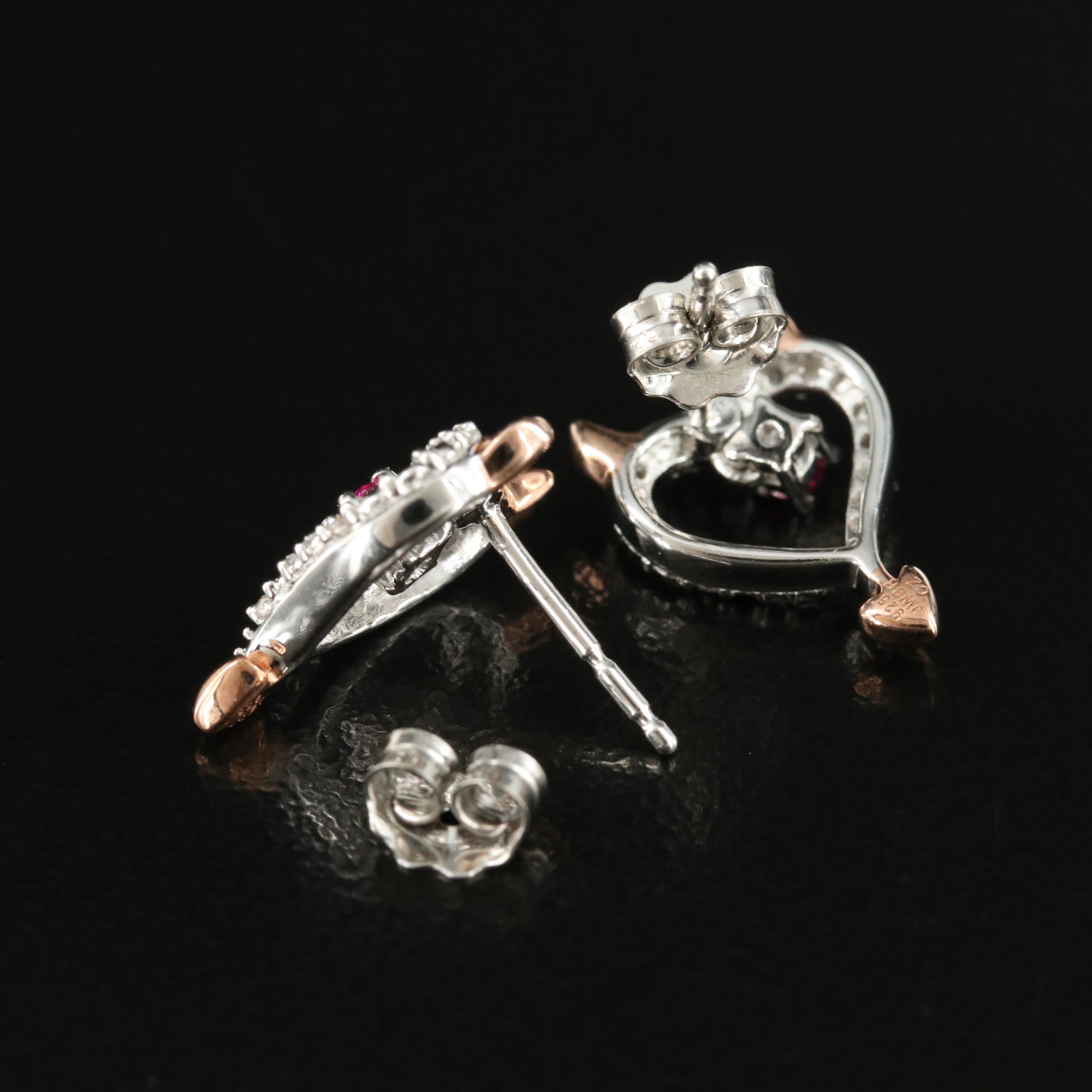 Sterling Ruby and Cubic Zirconia Devil Heart Earrings