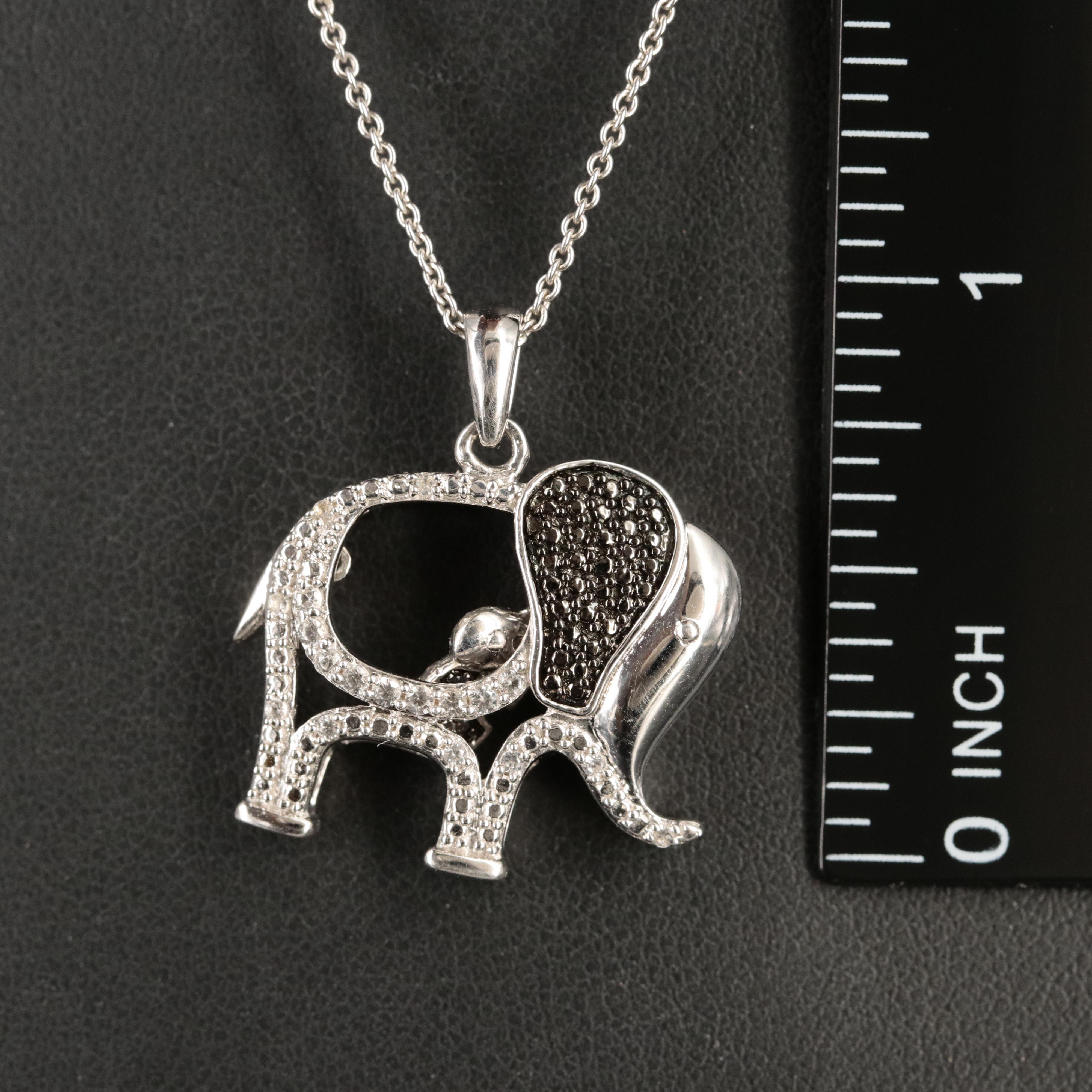 Sterling Sapphire and Glass Elephant and Baby Pendant Necklace