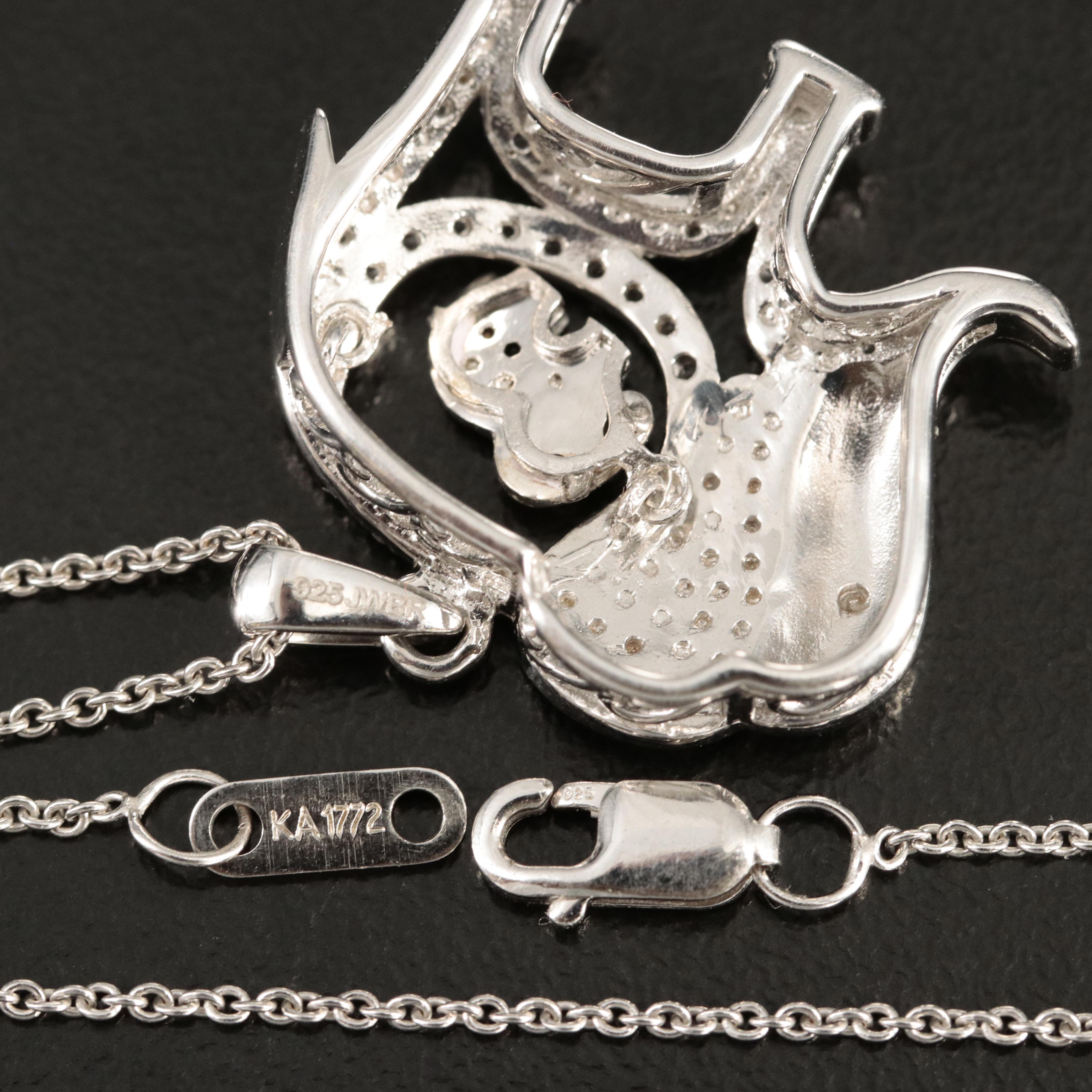 Sterling Sapphire and Glass Elephant and Baby Pendant Necklace