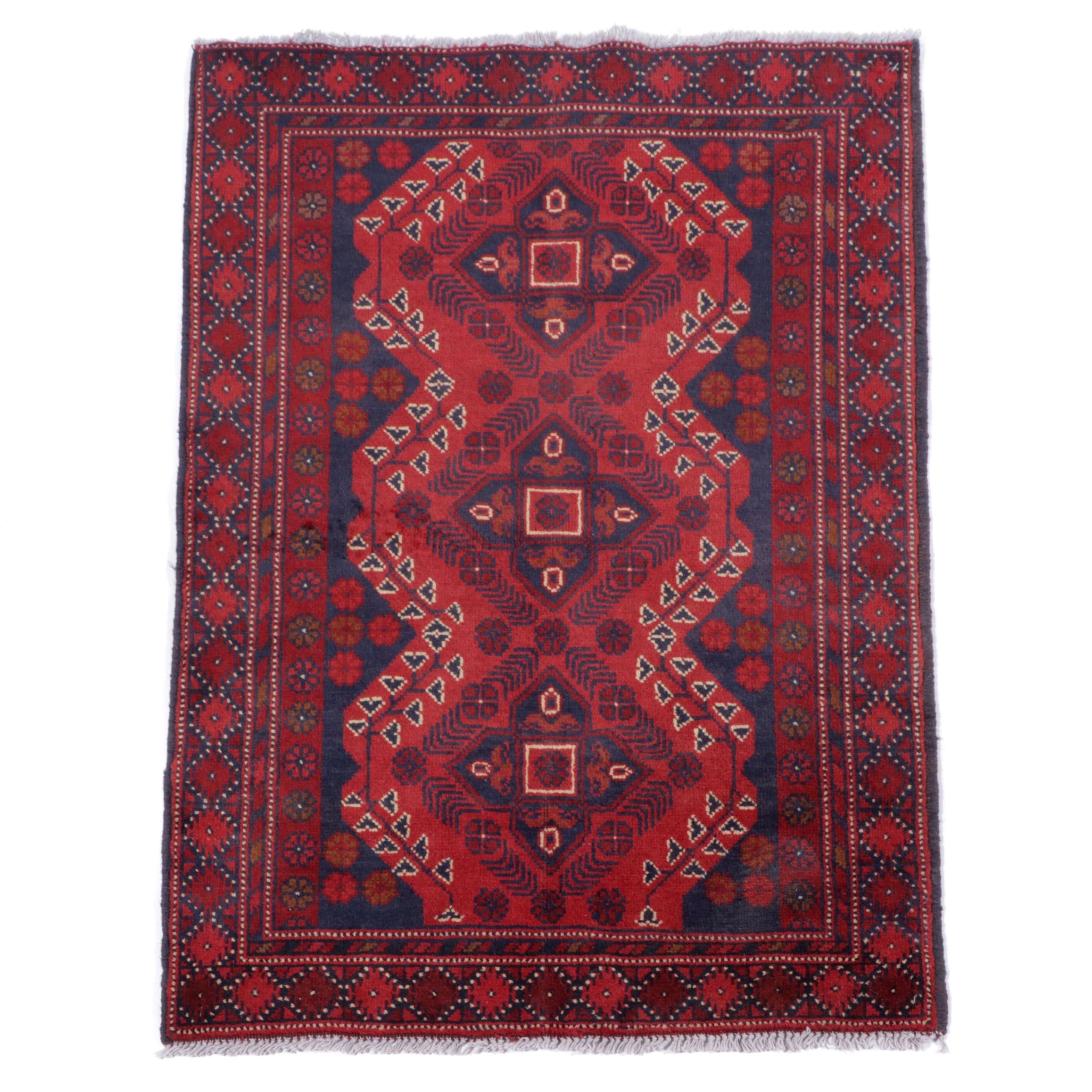 2'5 x 3'10 Hand-Knotted Afghan Baluch Accent Rug