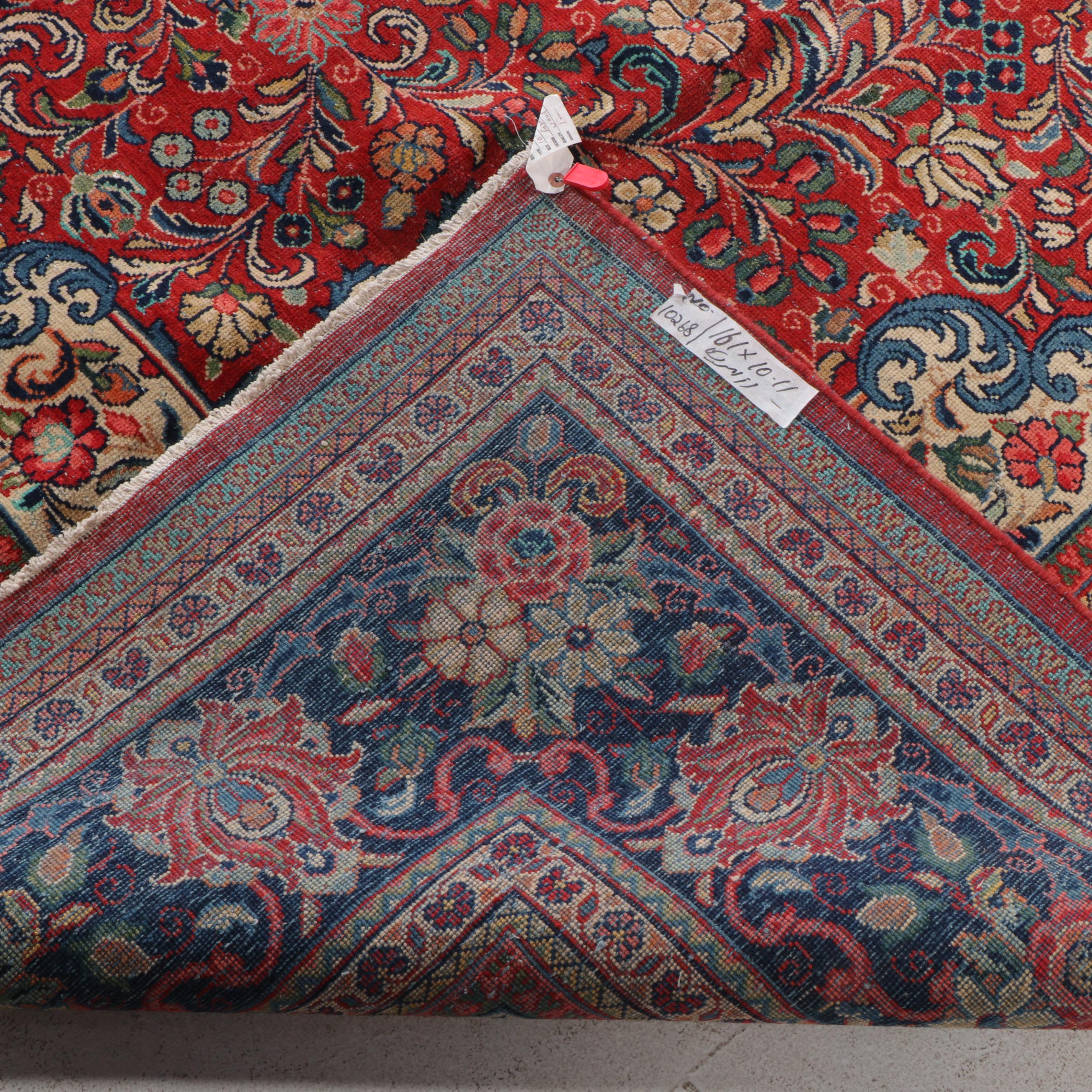 10'11 x 16' Hand-Knotted Persian Kashan Room-Sized Rug