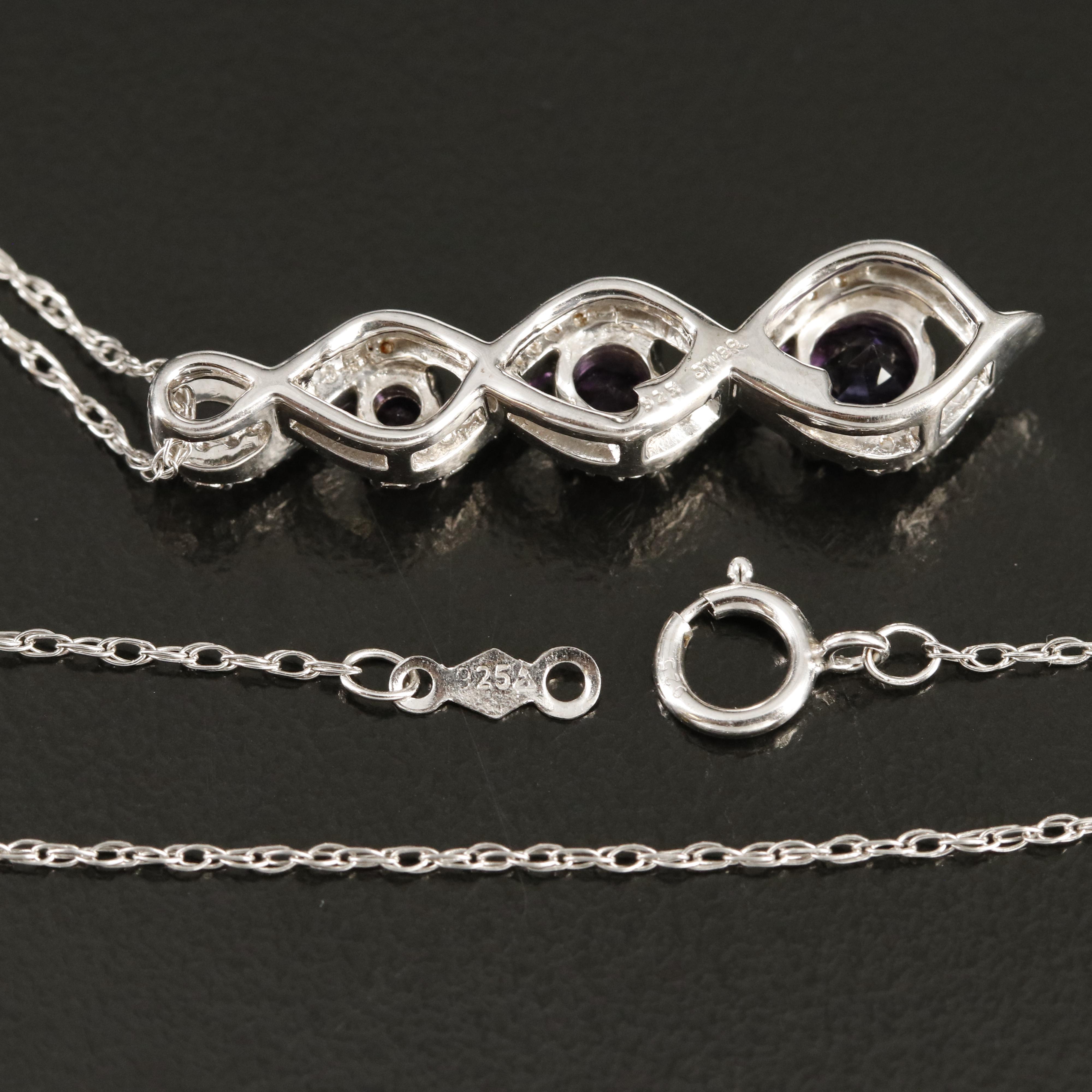 Sterling Amethyst and Sapphire Pendant Necklace