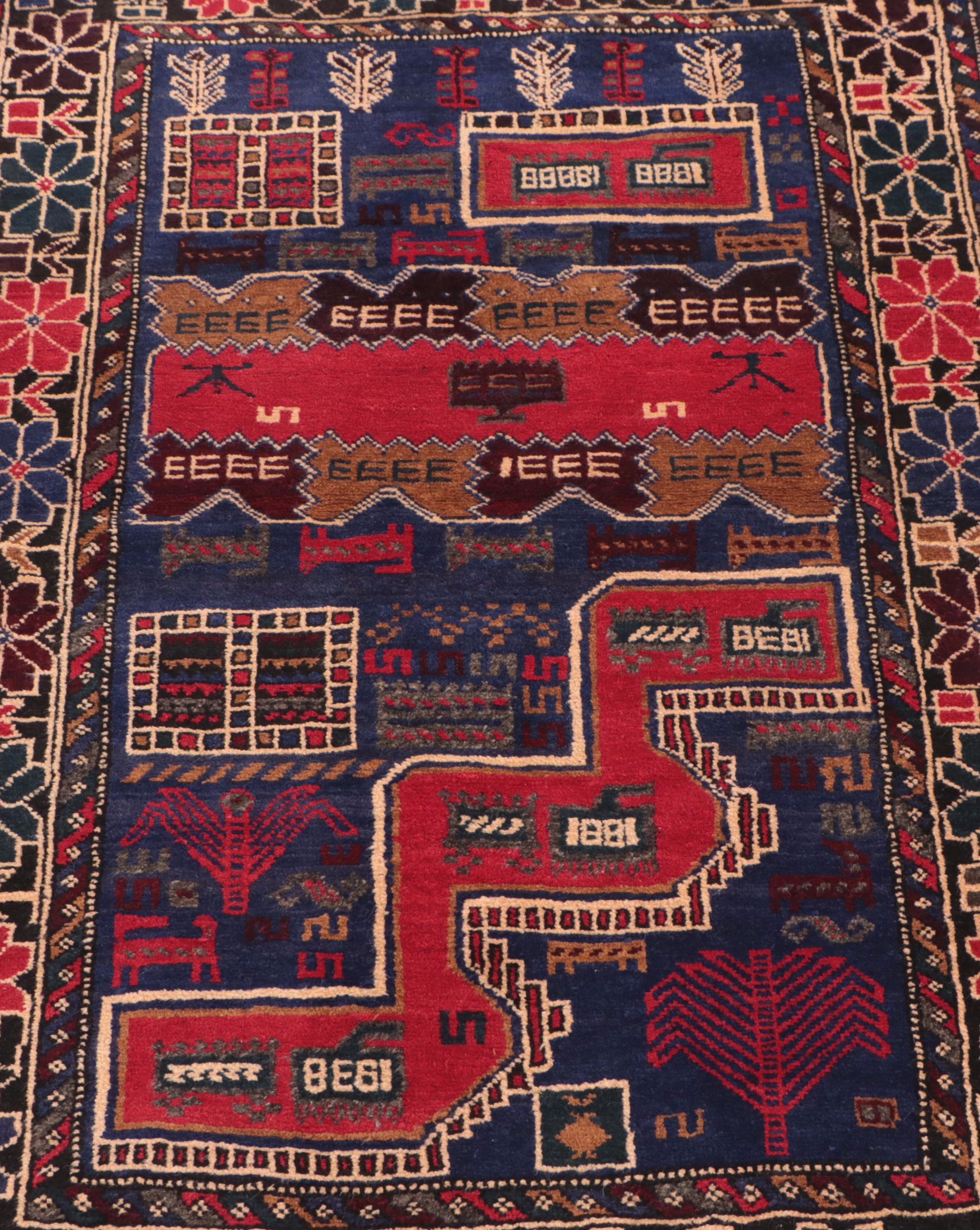 2'11 x 4'5 Hand-Knotted Afghan War Pictorial Accent Rug