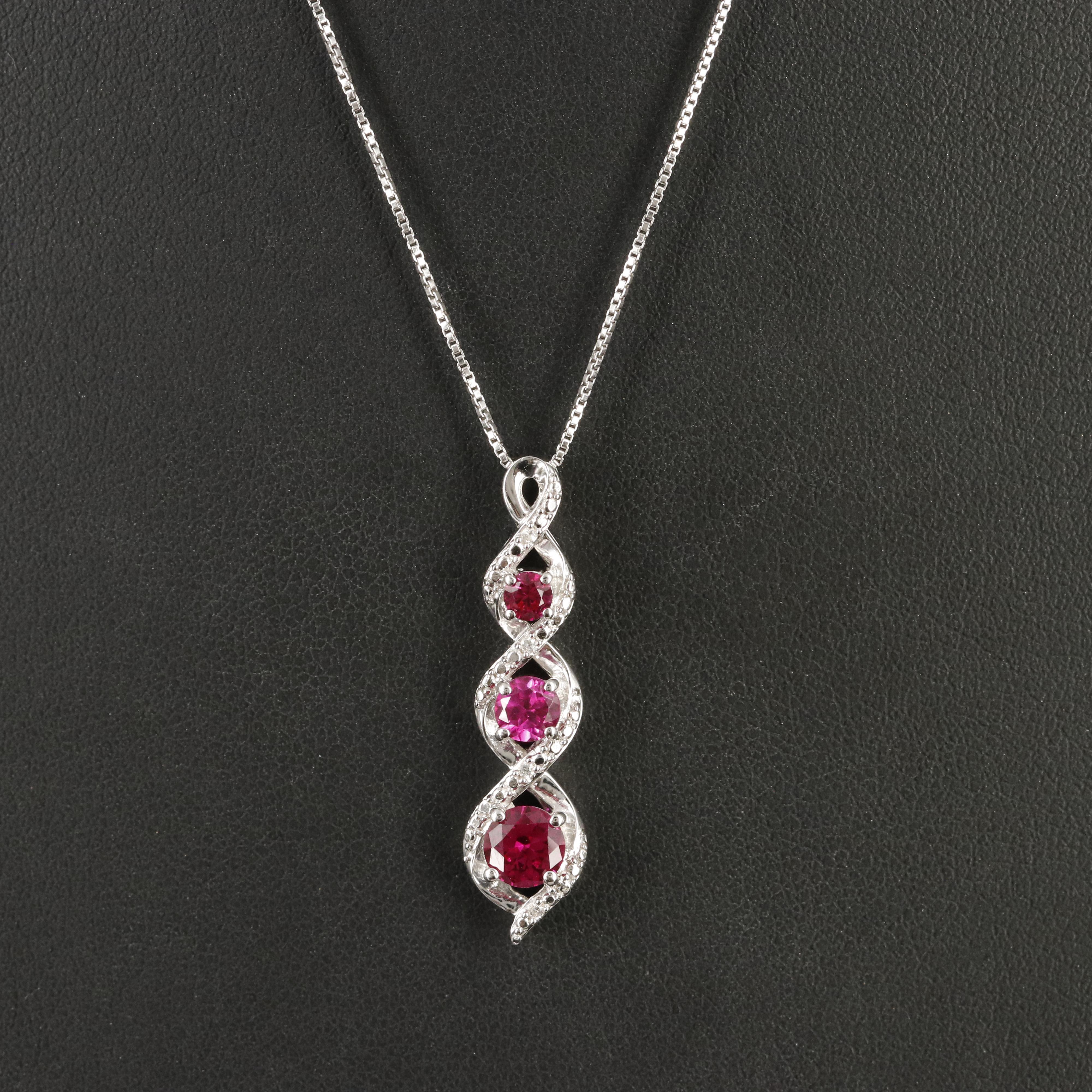 Sterling Ruby and Sapphire Pendant Necklace