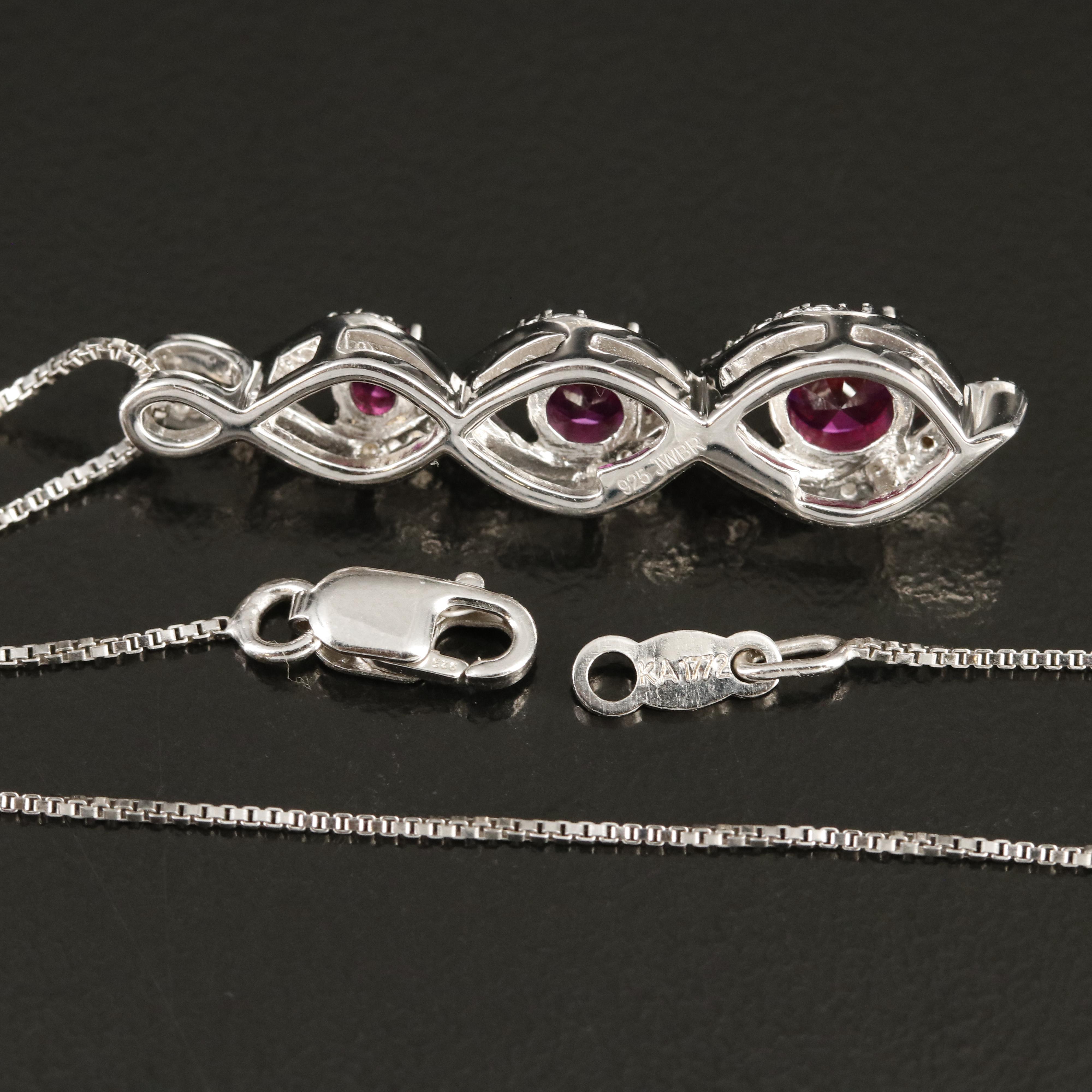 Sterling Ruby and Sapphire Pendant Necklace