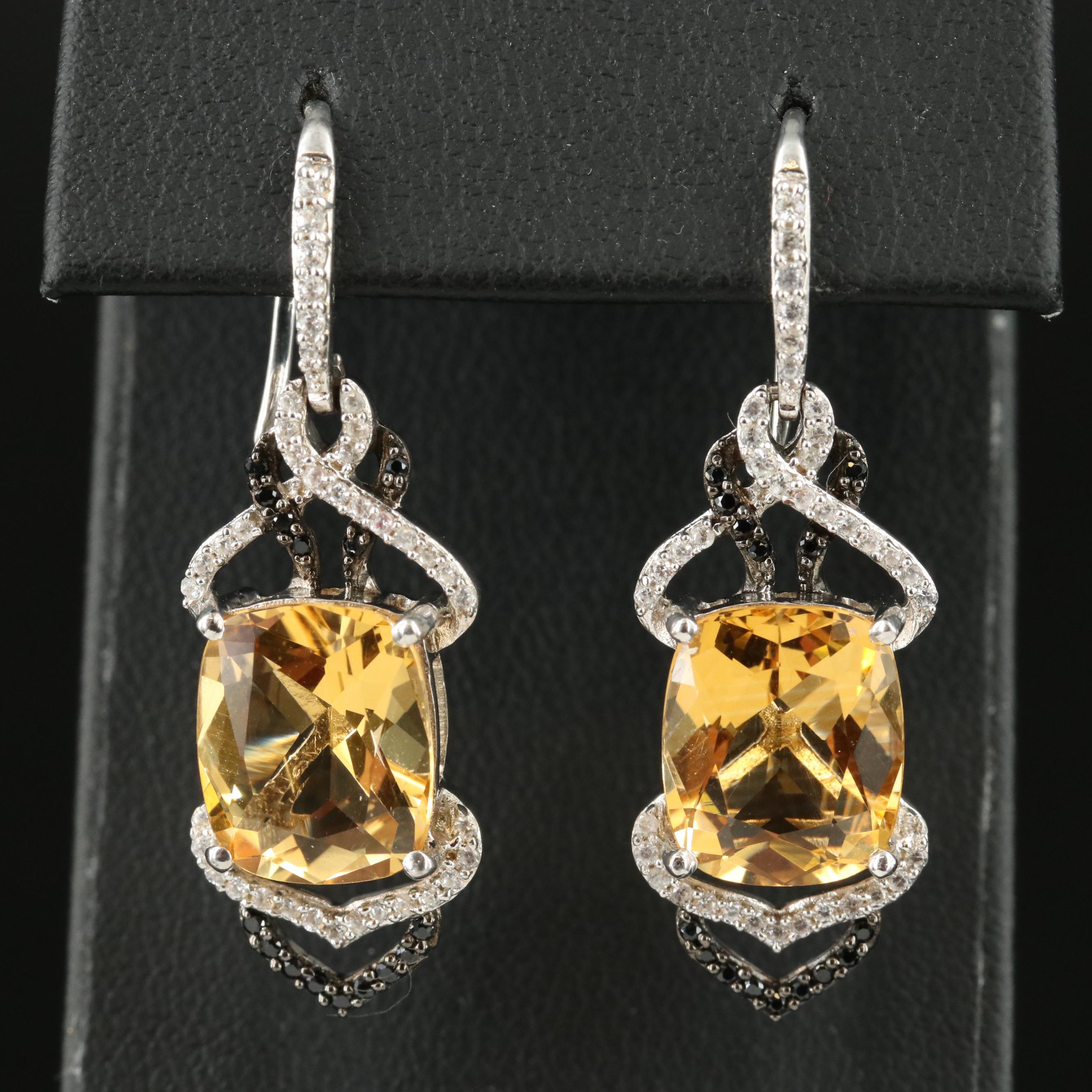 Sterling Citrine, Cubic Zirconia and Sapphire Earrings
