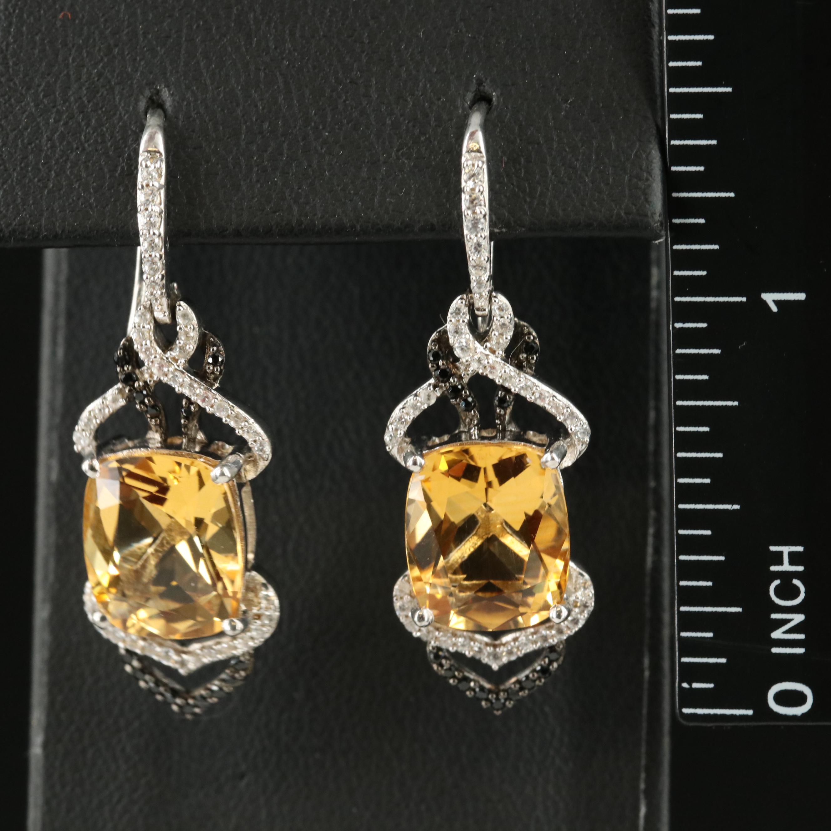 Sterling Citrine, Cubic Zirconia and Sapphire Earrings
