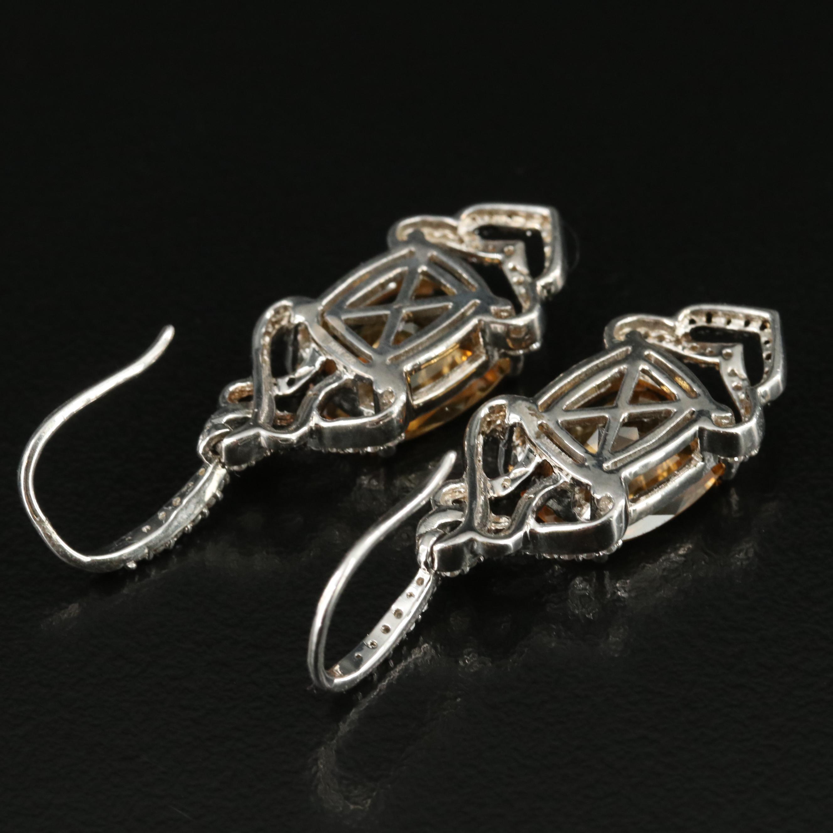 Sterling Citrine, Cubic Zirconia and Sapphire Earrings