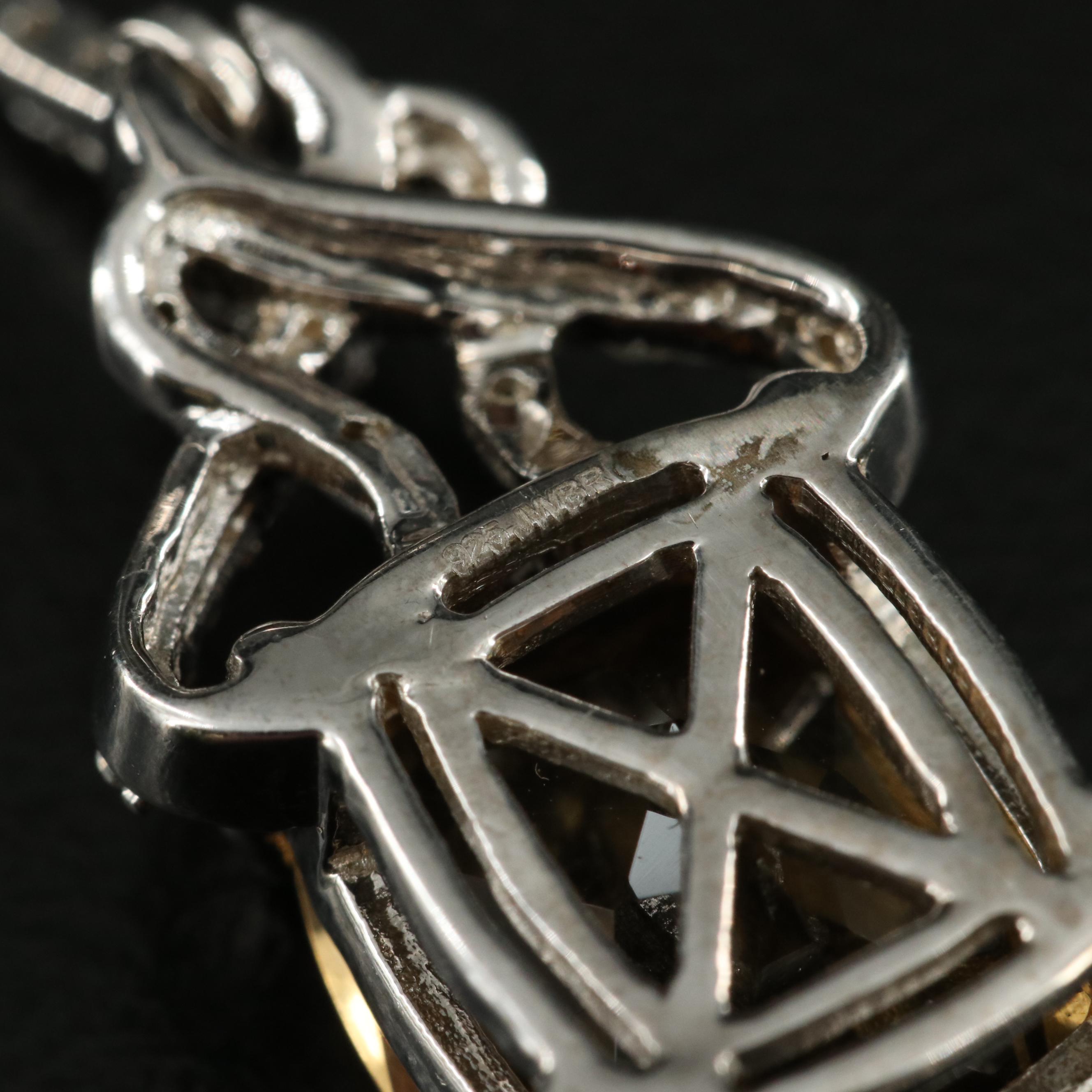 Sterling Citrine, Cubic Zirconia and Sapphire Earrings