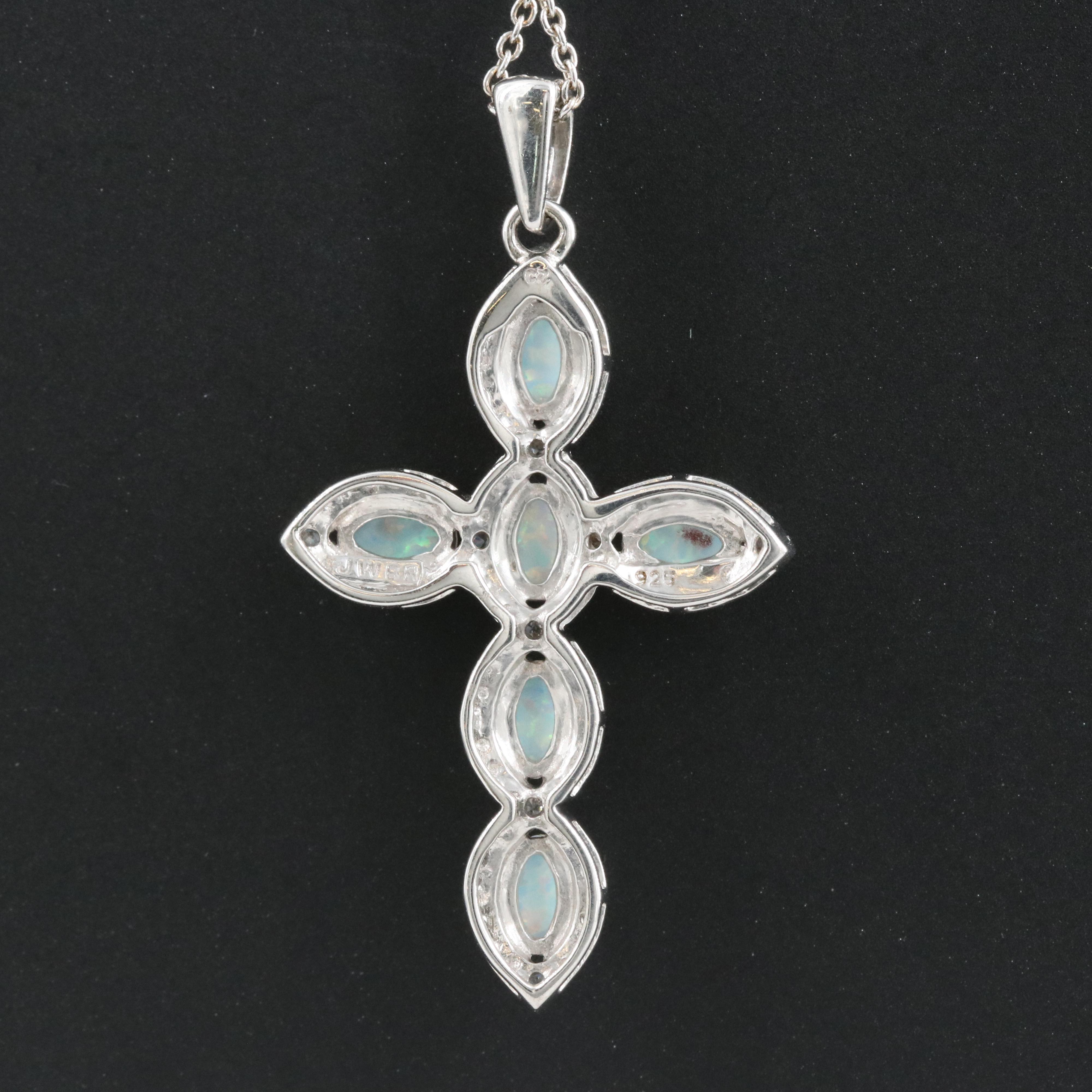 Sterling Opal and Cubic Zirconia Cross Pendant Necklace
