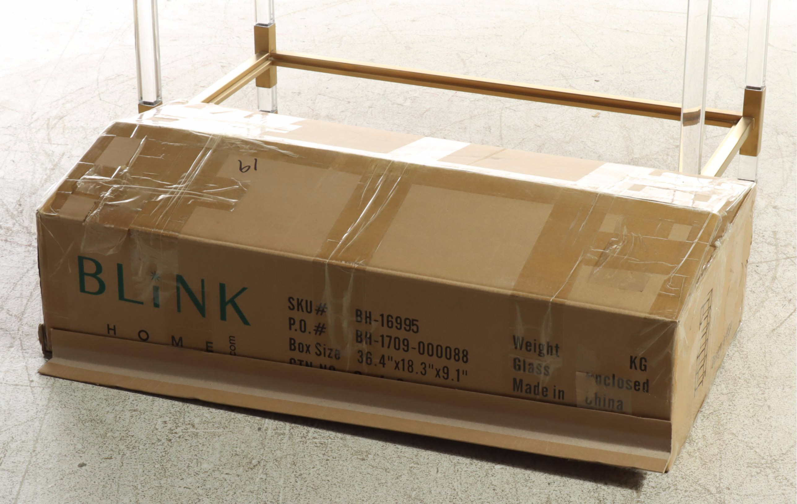 Blink Home Acrylic, Gold Tone Metal and Glass Shelf Étagère Bookcase