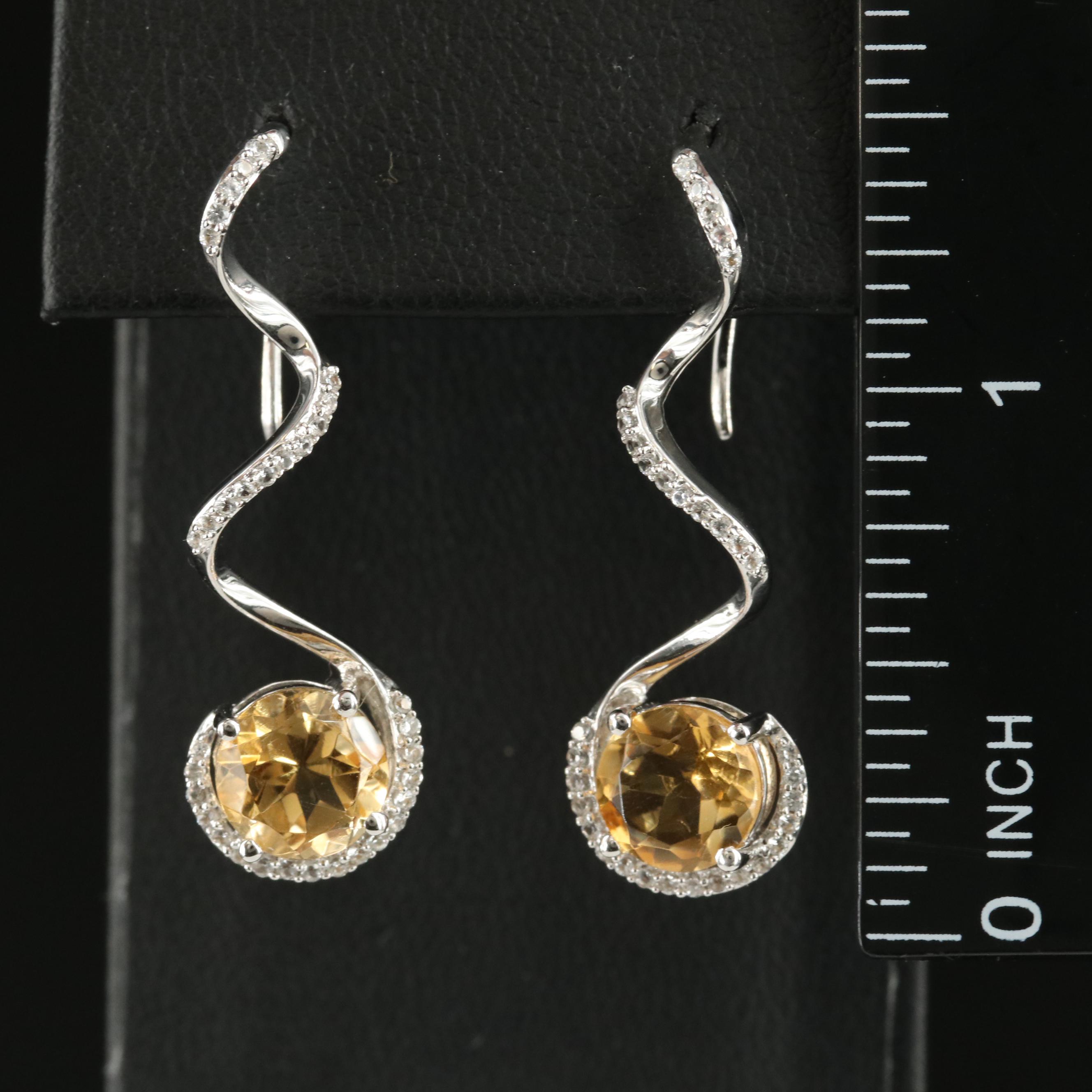 Sterling Citrine and Sapphire Spiral Earrings