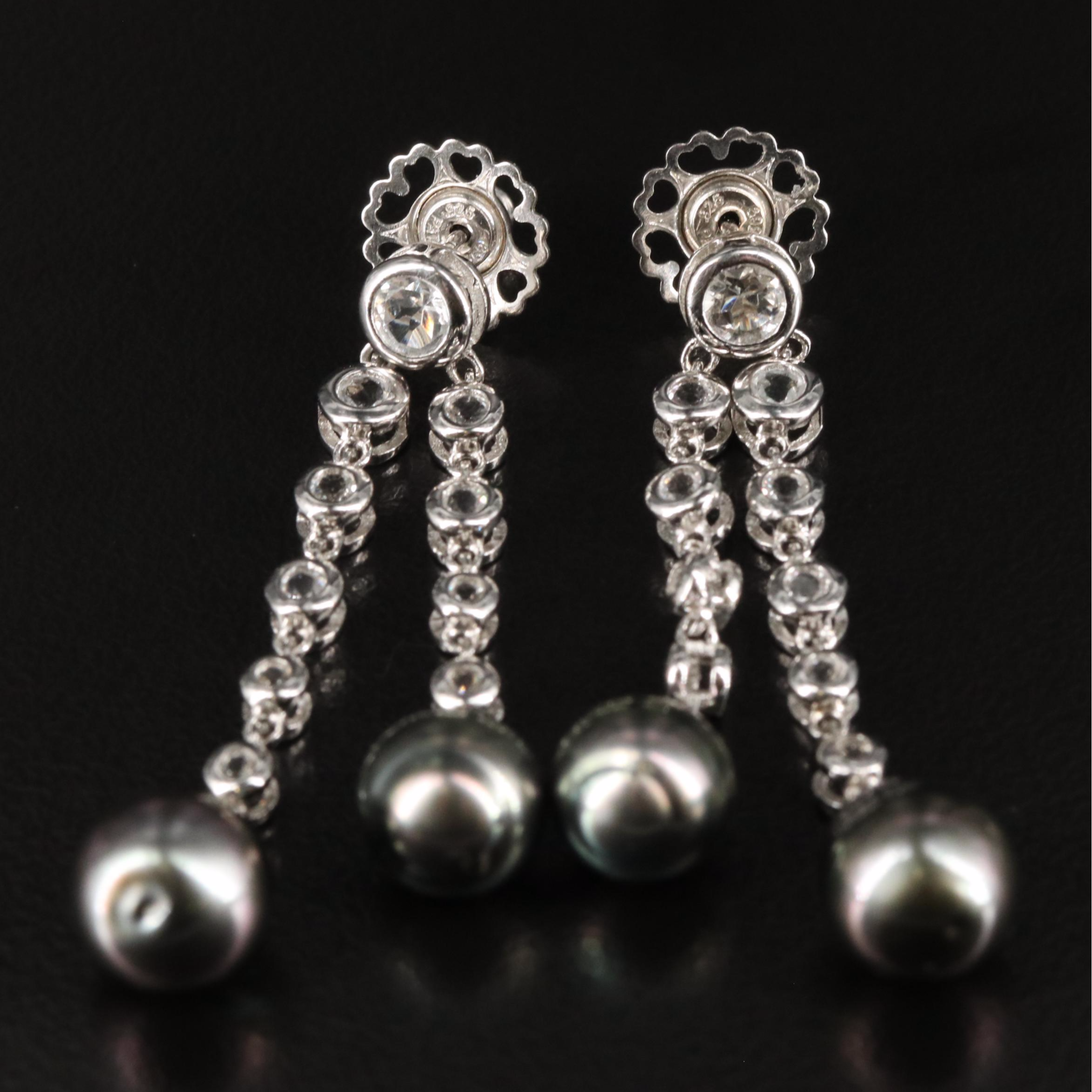 Sterling White Topaz and Pearl Drop Earrings