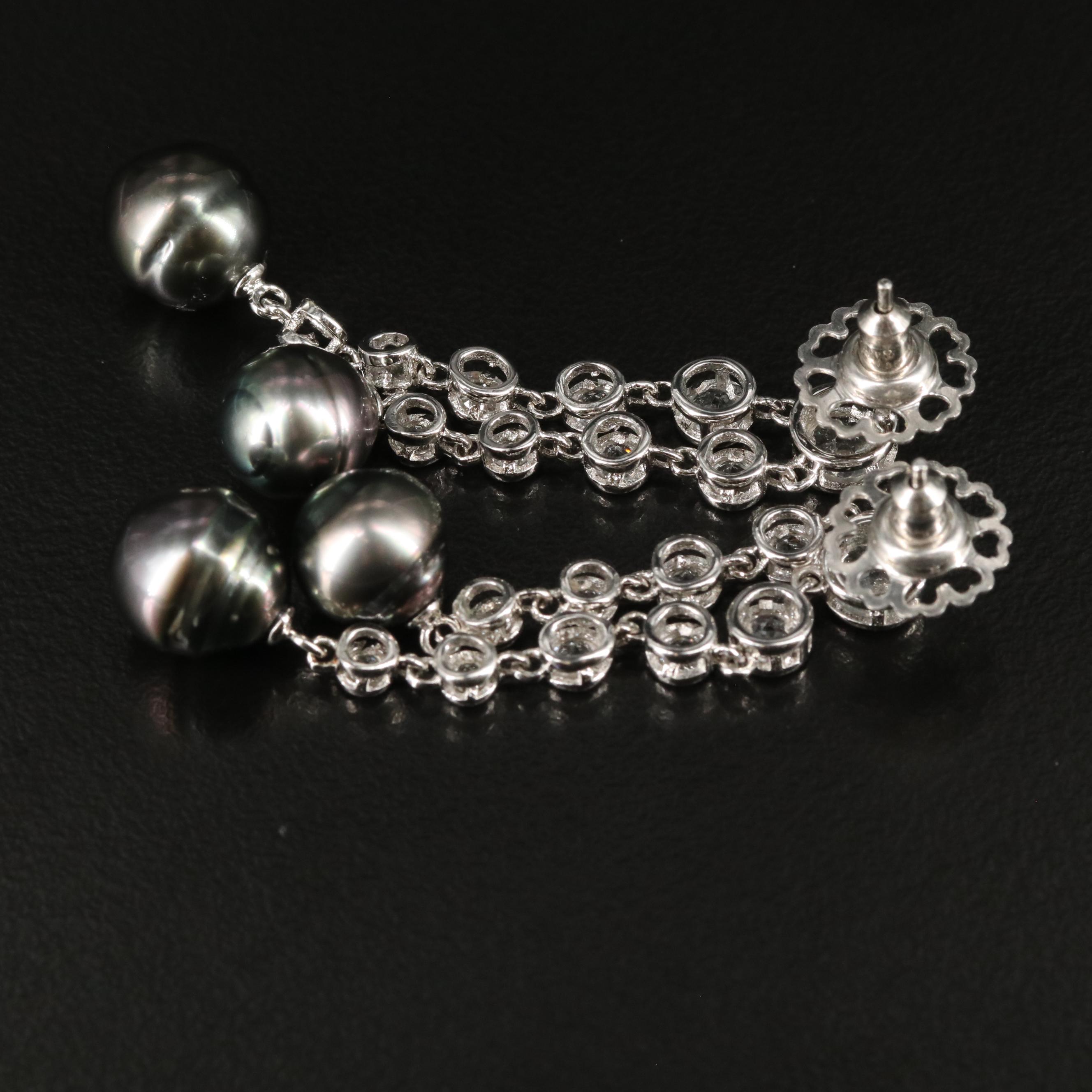 Sterling White Topaz and Pearl Drop Earrings