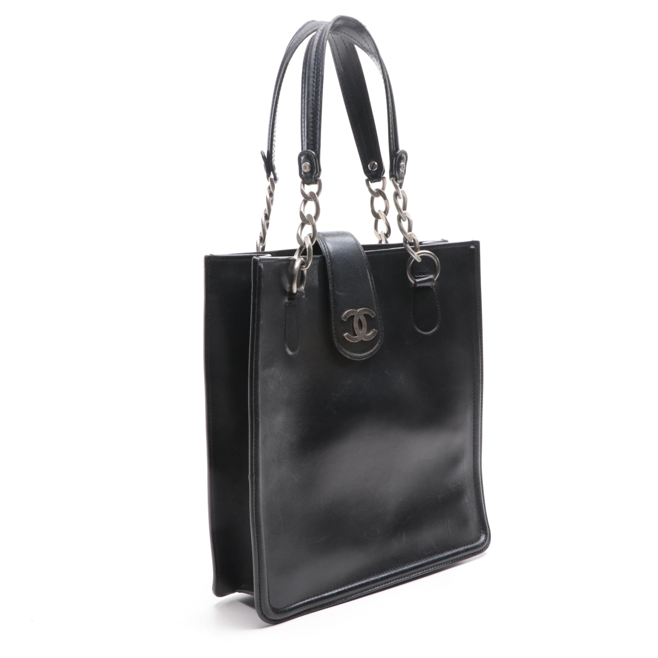Chanel Tall Tote Bag with Interlocking CC Hardware in Calfskin Leather