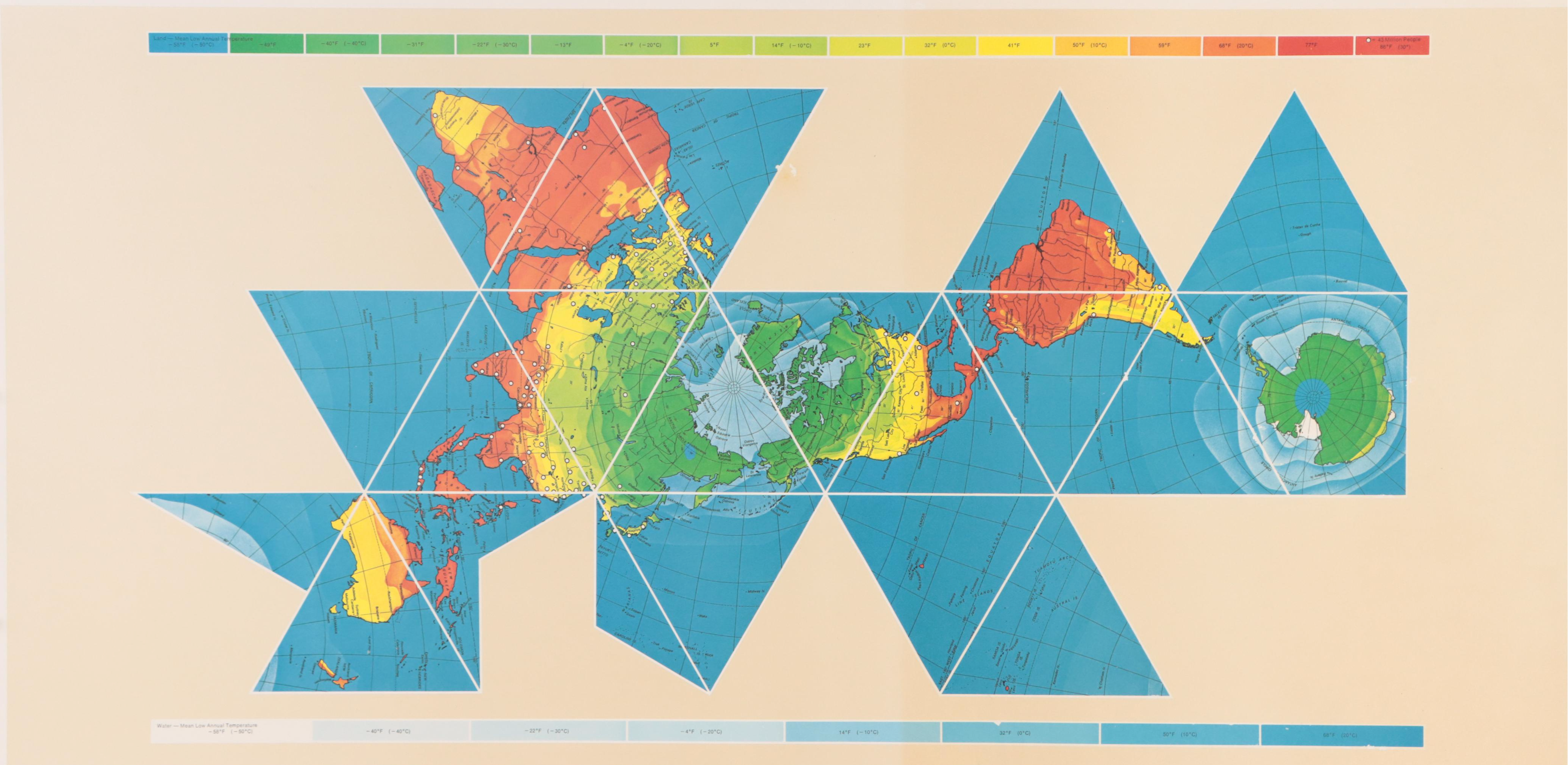 Buckminster Fuller Halftone Map "Dymaxion Airocean World Map," 1979