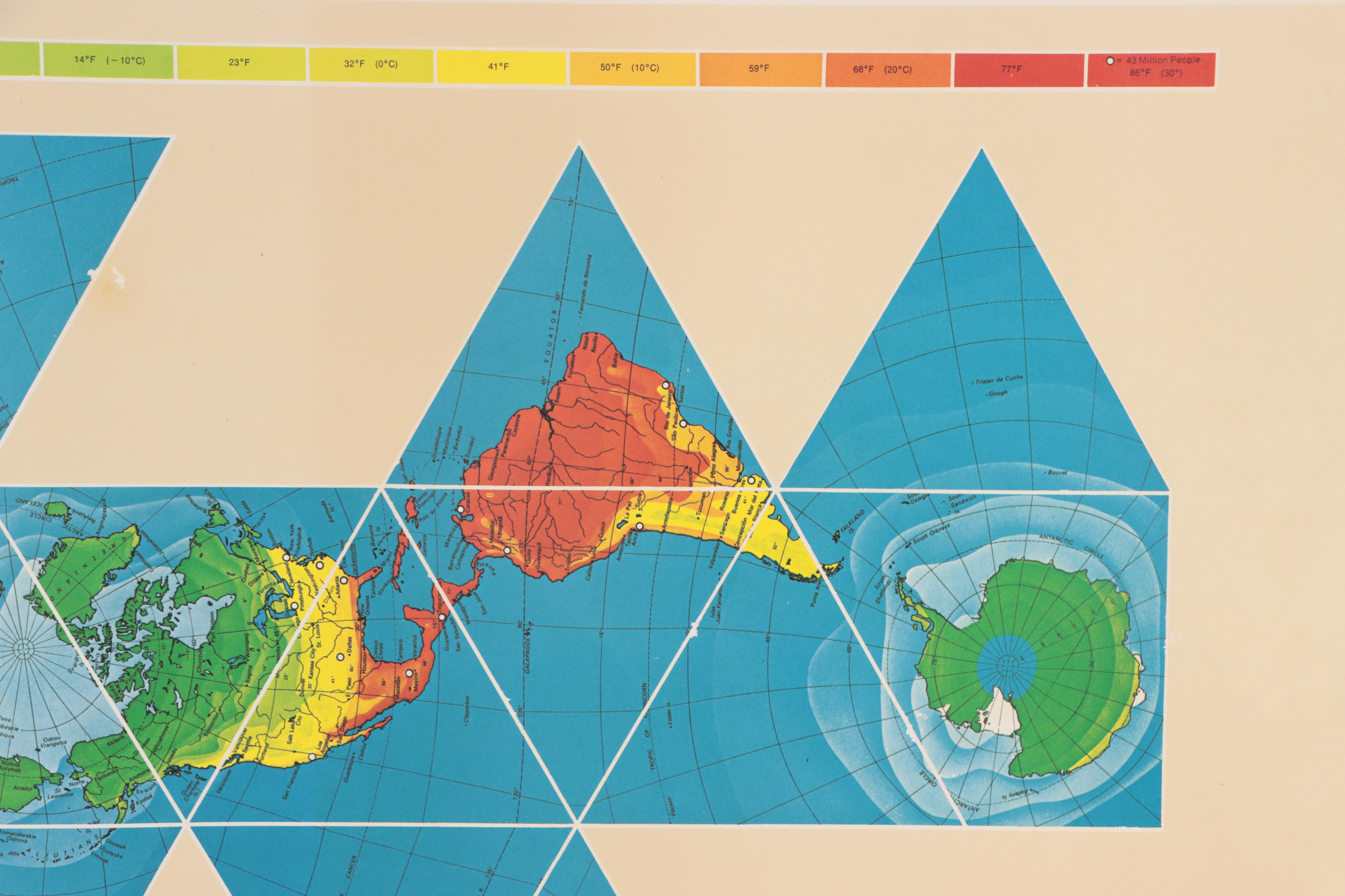 Buckminster Fuller Halftone Map "Dymaxion Airocean World Map," 1979
