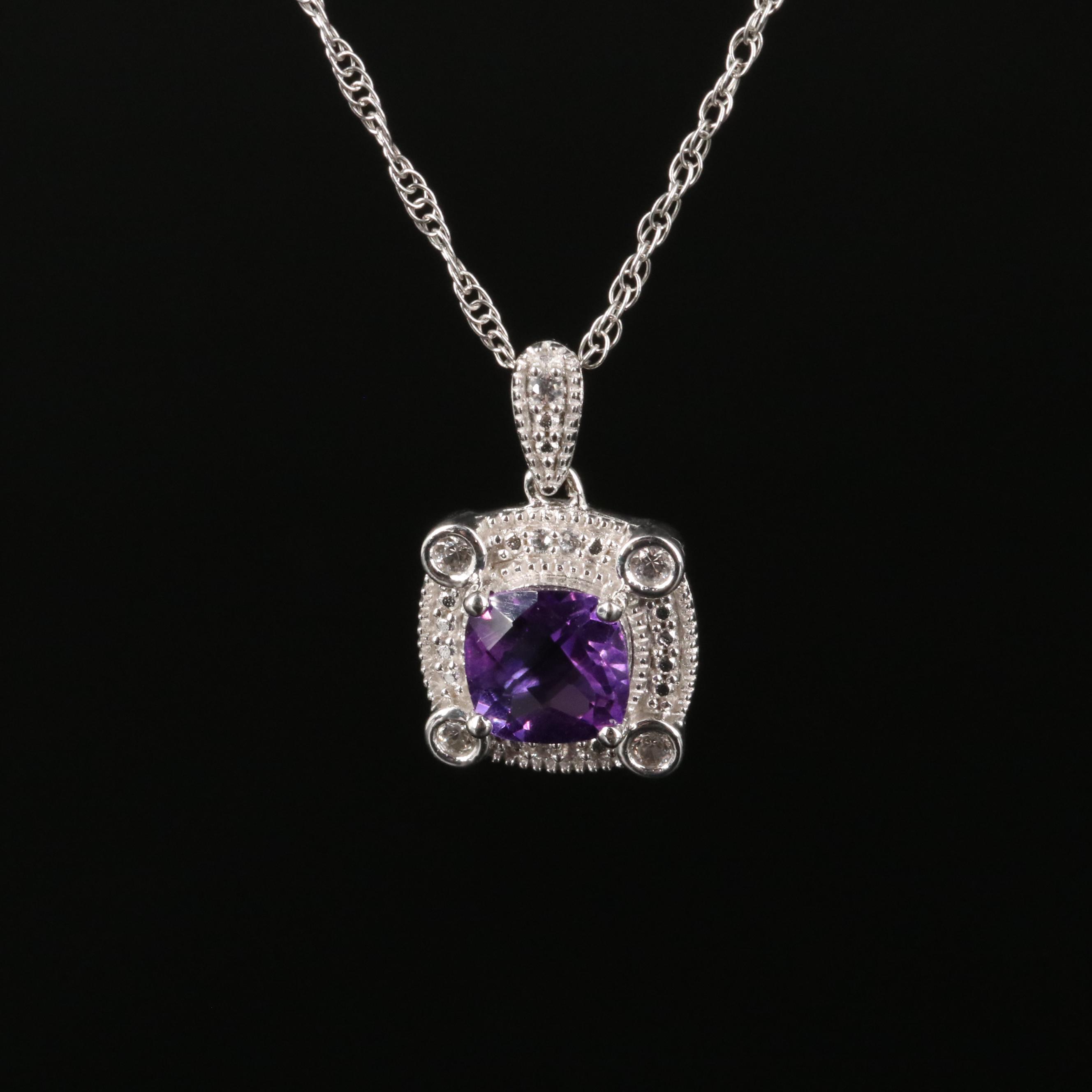 Sterling Amethyst and Sapphire Pendant Necklace
