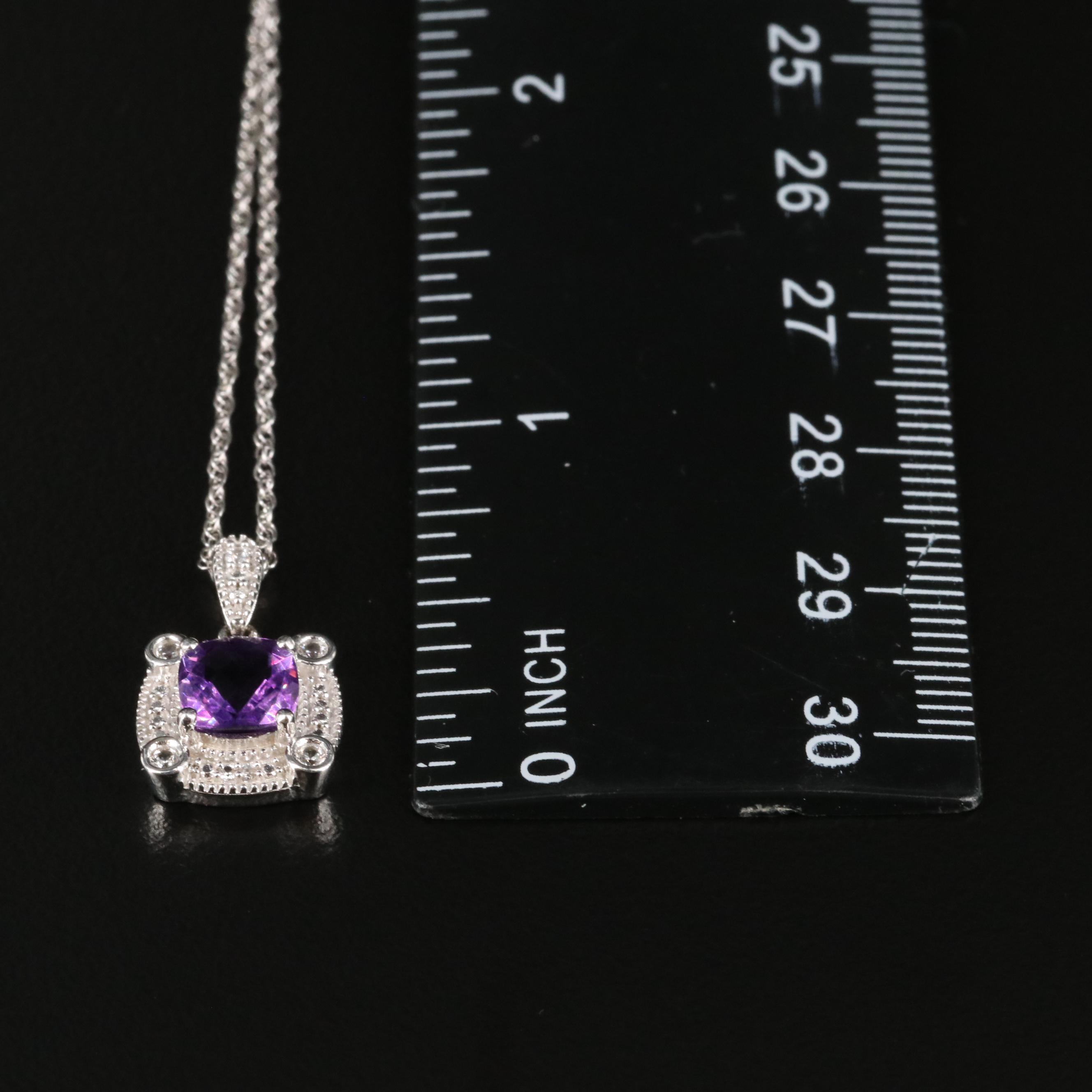 Sterling Amethyst and Sapphire Pendant Necklace