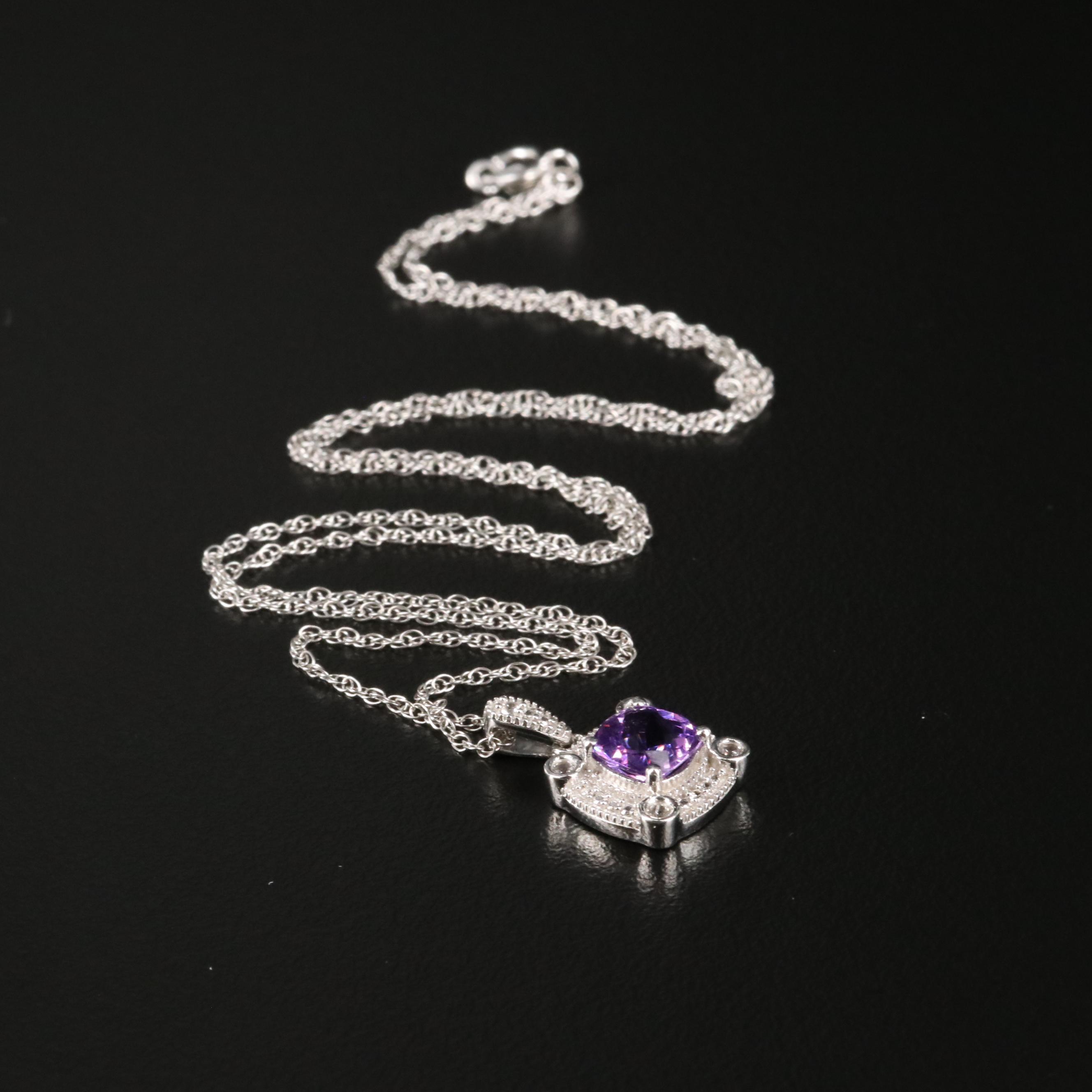 Sterling Amethyst and Sapphire Pendant Necklace