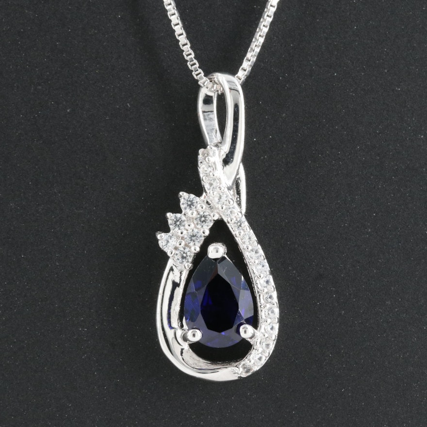 Sterling Sapphire Pendant Necklace