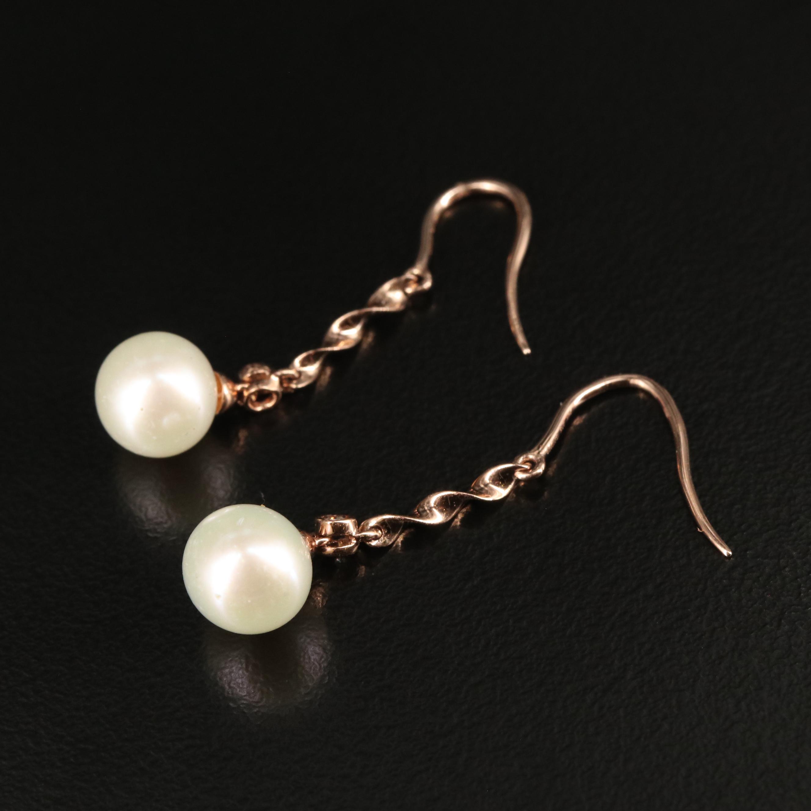 14K Pearl and Diamond Drop Earrings