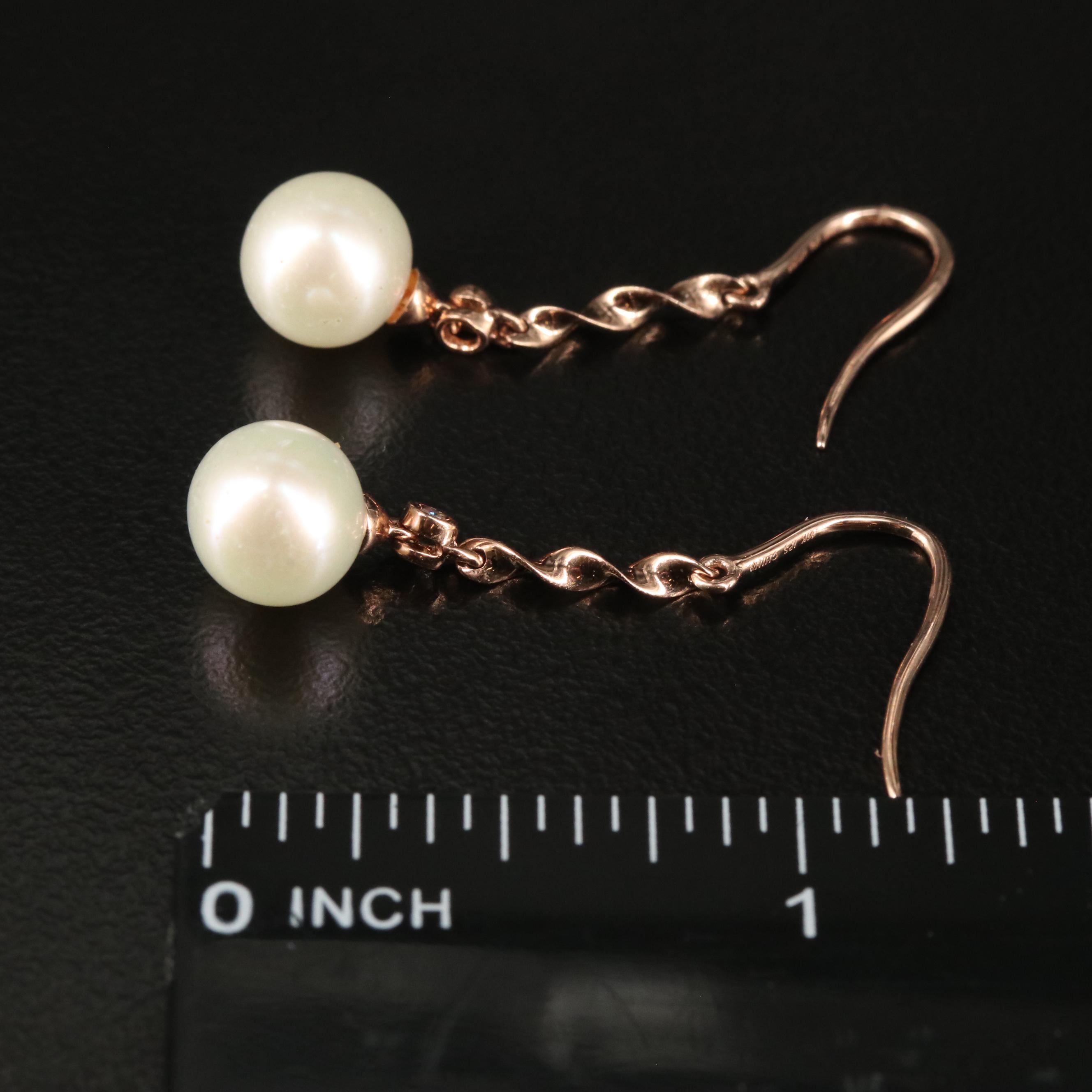 14K Pearl and Diamond Drop Earrings