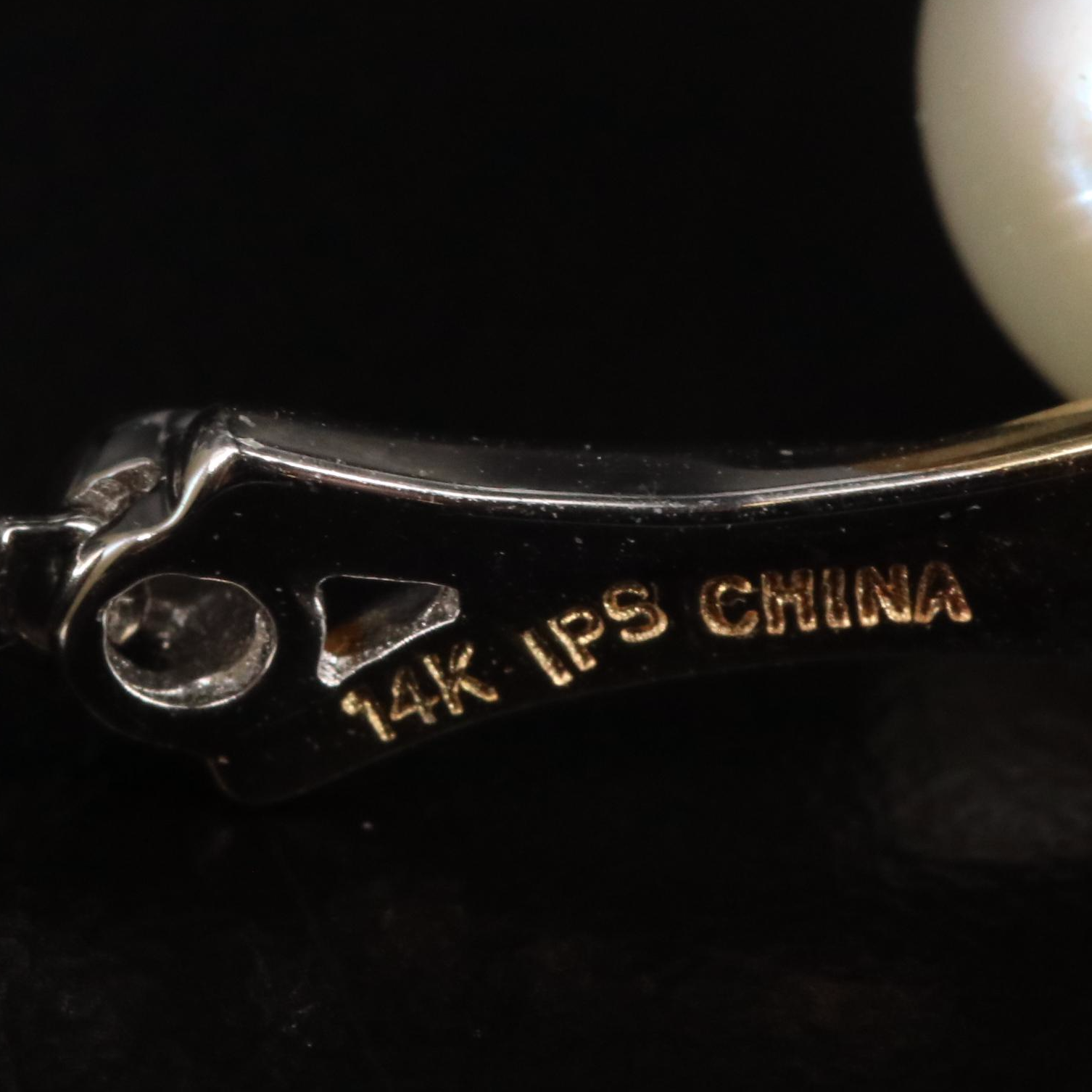 14K Two-Tone Diamond and Pearl Drop Earrings