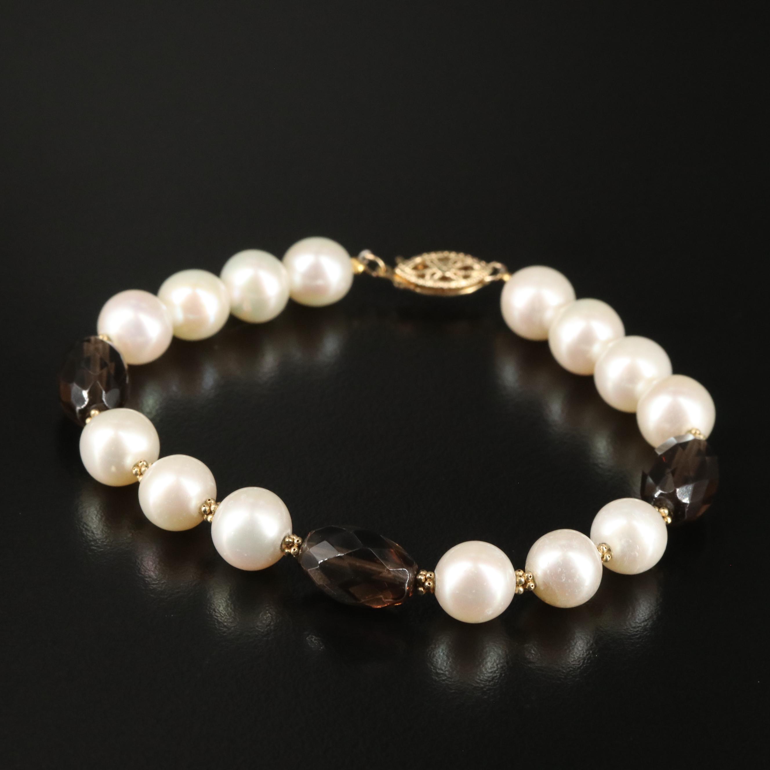 14K Pearl and Smoky Quartz Bracelet