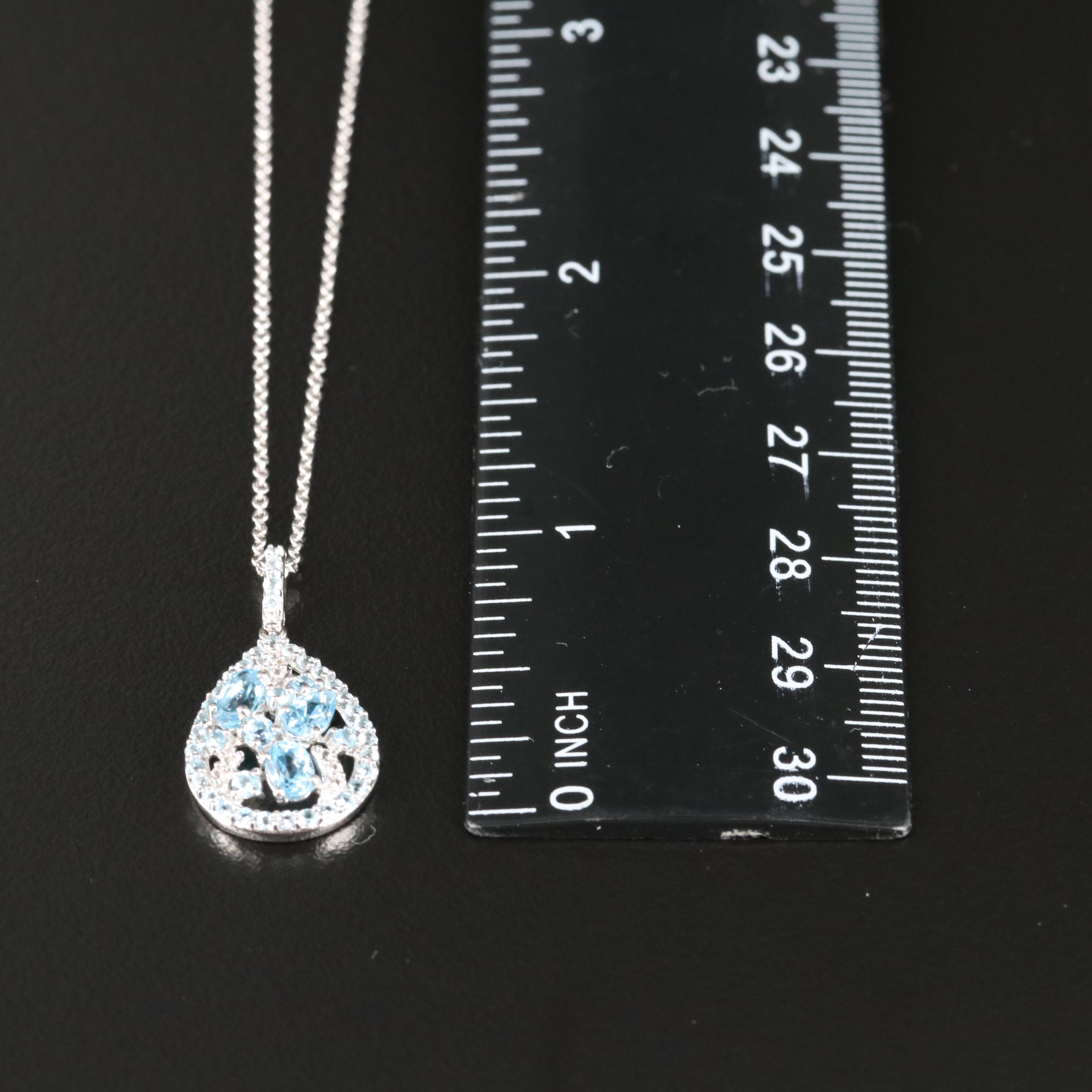 Sterling Topaz and Sapphire Cluster Pendant Necklace