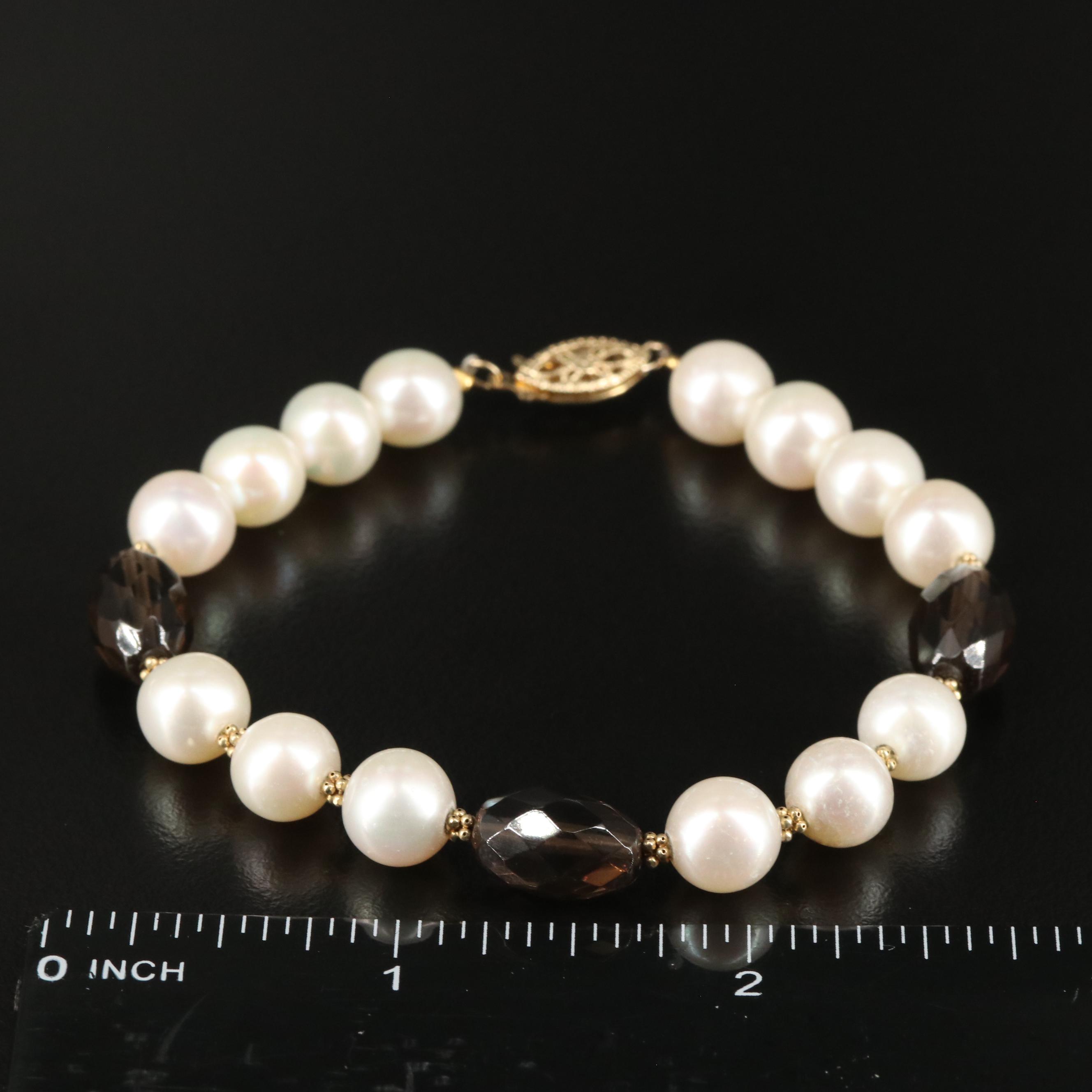 14K Pearl and Smoky Quartz Bracelet