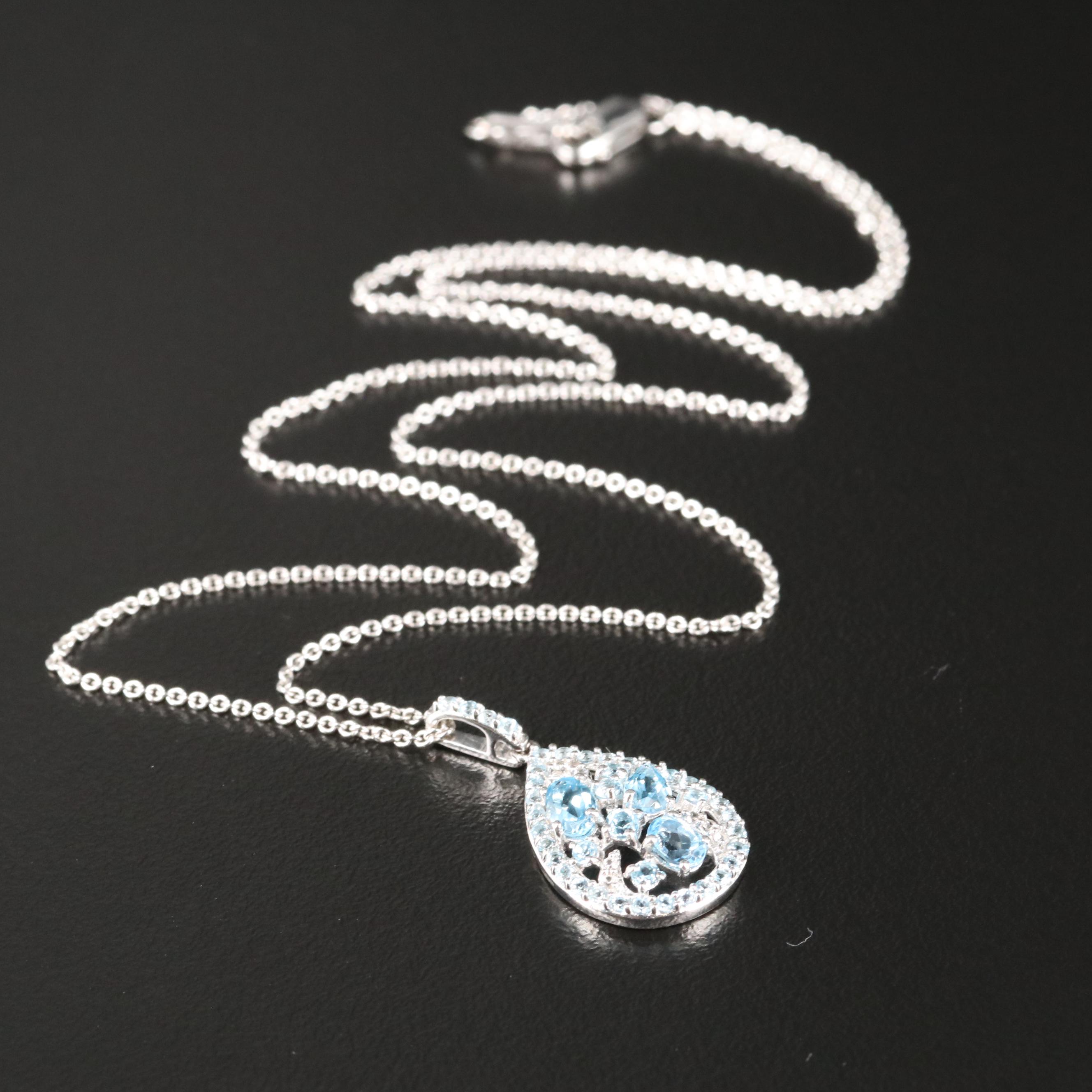 Sterling Topaz and Sapphire Cluster Pendant Necklace